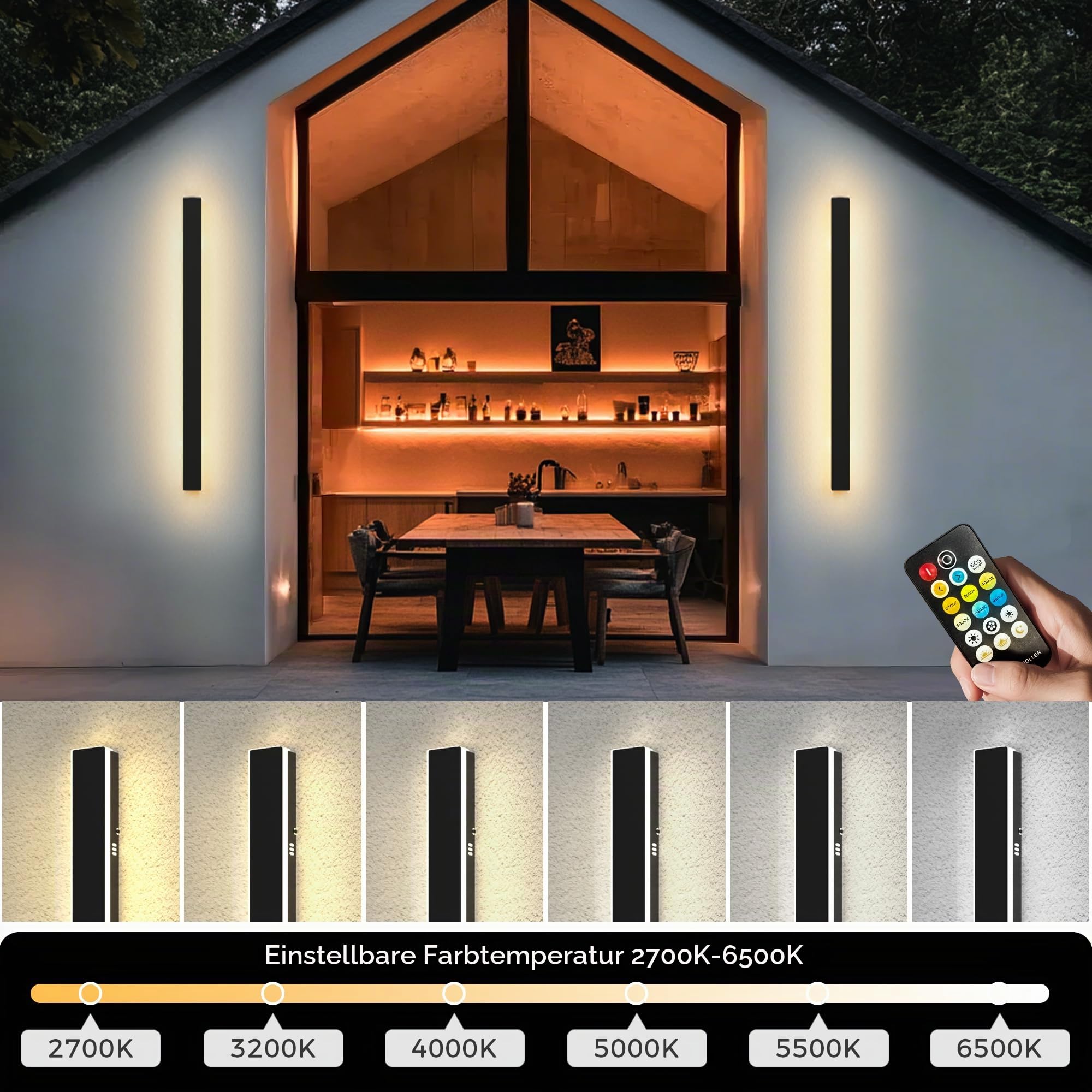 LOHAS-LED 2er-Pack lange Außenwandleuchte, wasserdicht IP65, 3 Farbtemperaturen Wandleuchte Villa schwarz Aluminium Acryl wasserdicht IP65 für Gärten, Terrassen, Schlafzimmer, Wandleuchte, 100 cm