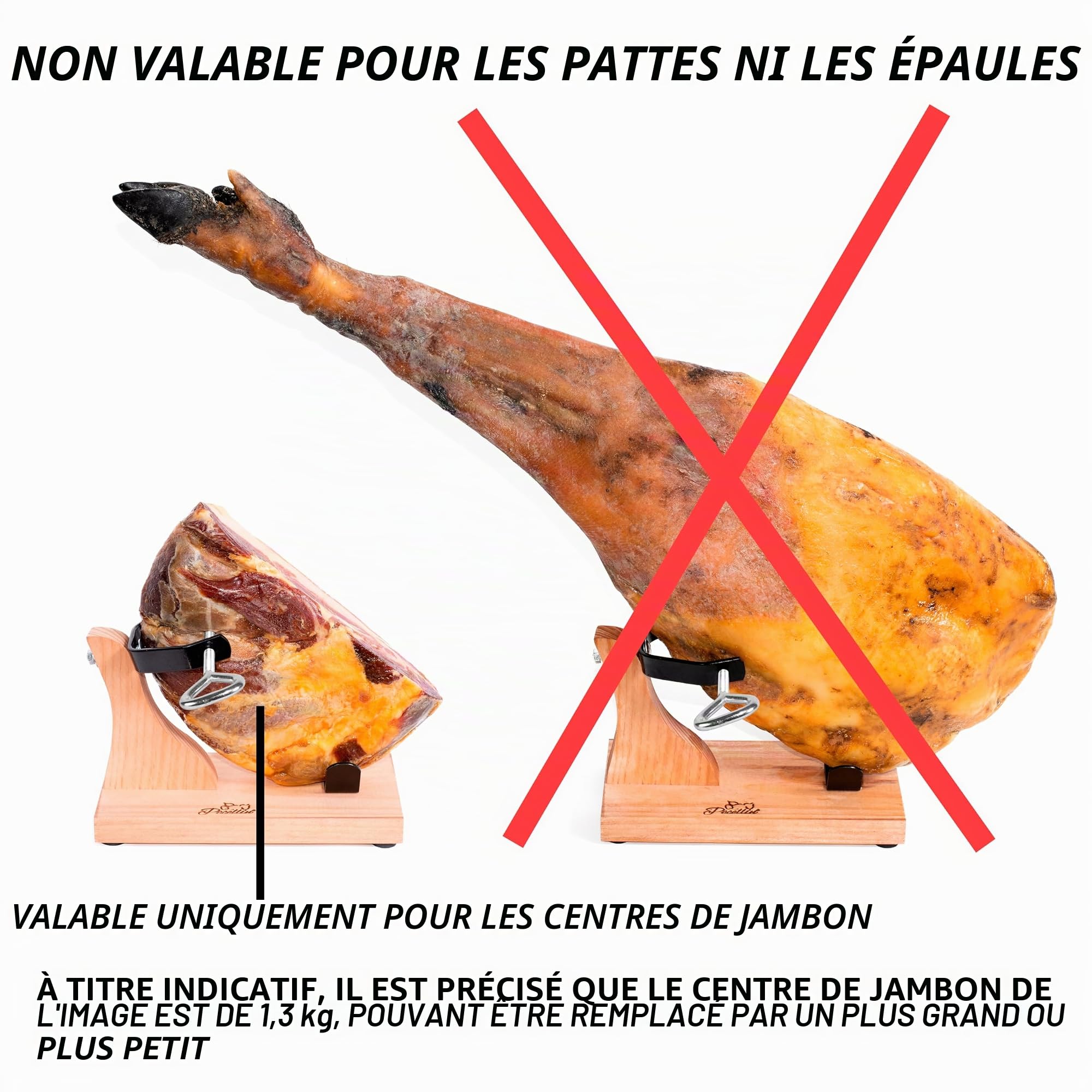 Support à jambon pour centres de jambon - Planche à découper en bois naturel pour jambon serrano et ibérique durci désossé, base antidérapante stable, support à jambon avec ajustement sûr