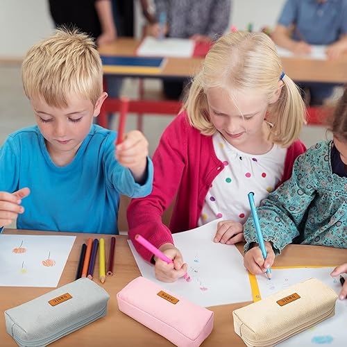 Miniatura 5 de Kosiz Estuche pequeño para lápices de 12 unidades, suave, de algodón, lino, para estudiantes, estuche para lápices, con cremallera, 3 colores,