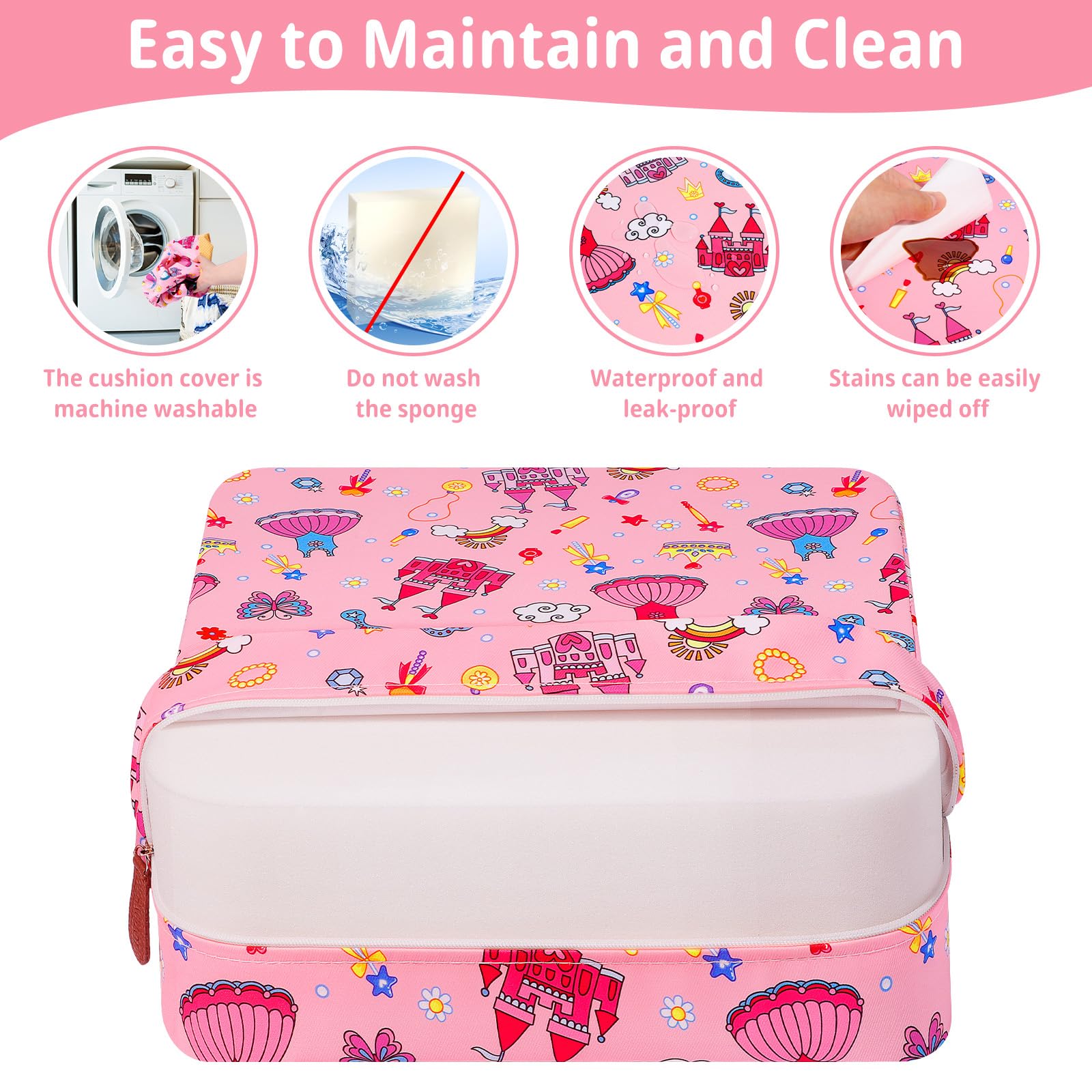 Rialzo Sedia Bambini Da Tavolo Riduttore Portatile Alzasedia Per Bambini Alzatina Sedia Cuscino con 2 Cinture Di Sicurezza(Principessa Rosa)