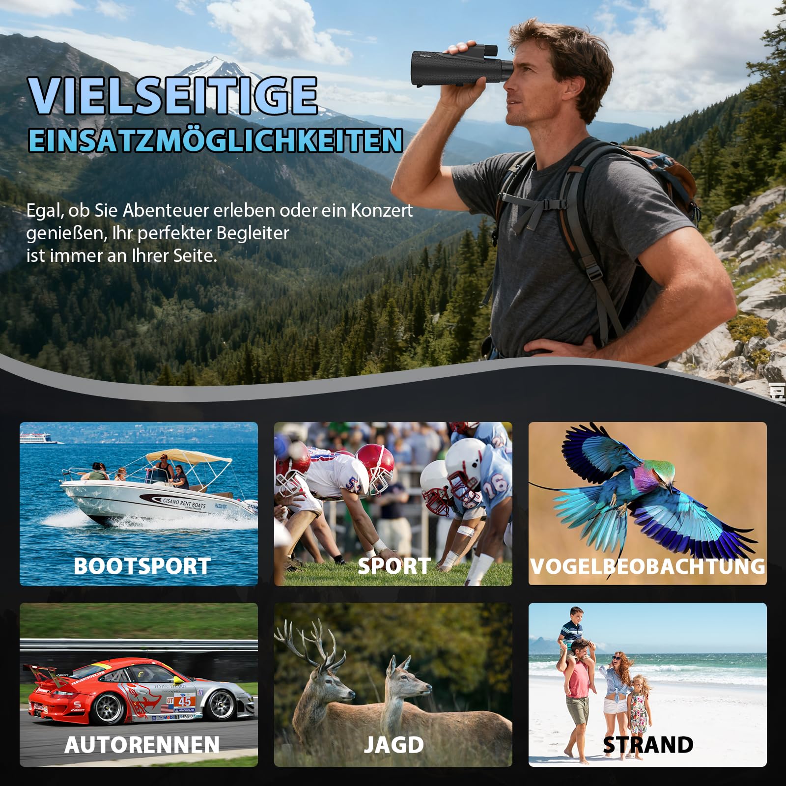 Sogries 15x55 Monokular Fernglas HD mit BAK4 Prisma & FMC Linse, Spritzwassergeschütztes Fernrohr inkl. Höhenverstellbarem 360° Stativ & Handyadapter für Vogelbeobachtung, Wandern & Reisen