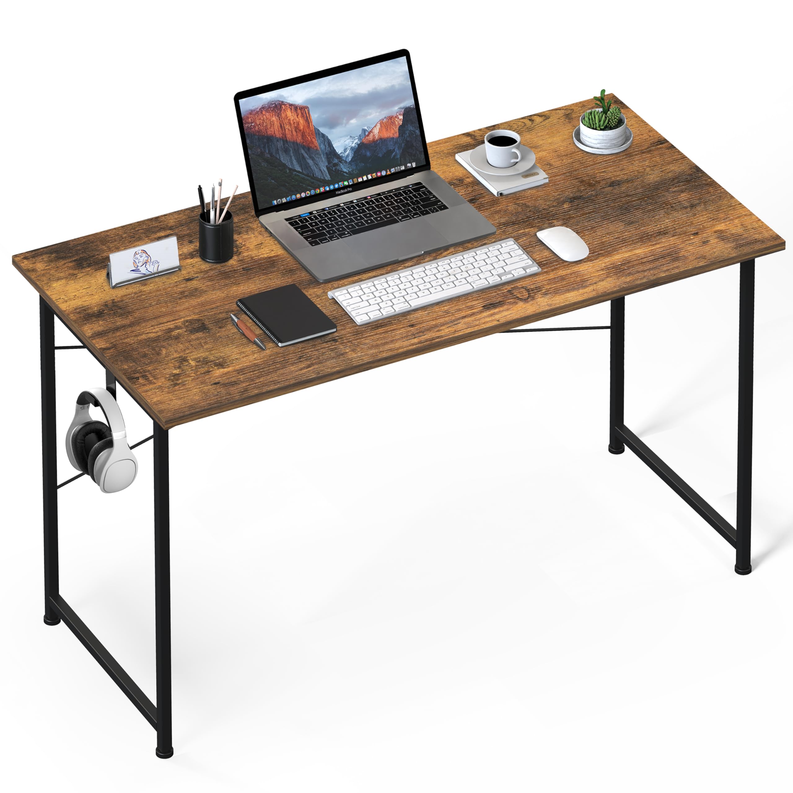 YSSOA Computer Desk, Modern Simple Style for Home Office, Study Student Writing Table, Vintage Wooden, Brown, 47 Inch-LITE