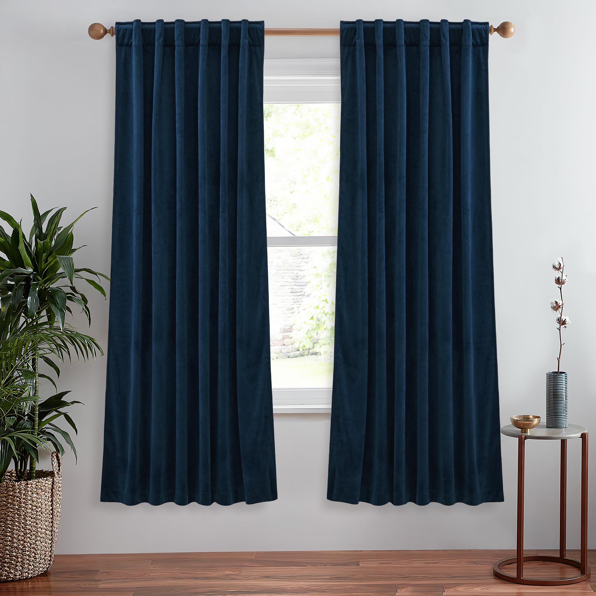 StangH Navy Blue Blackout Velvet Curtains Thick Heavy Bedroom Curtains 72 inches Long 2 Panels, Elegant Decor Thermal Insulated Energy Efficient