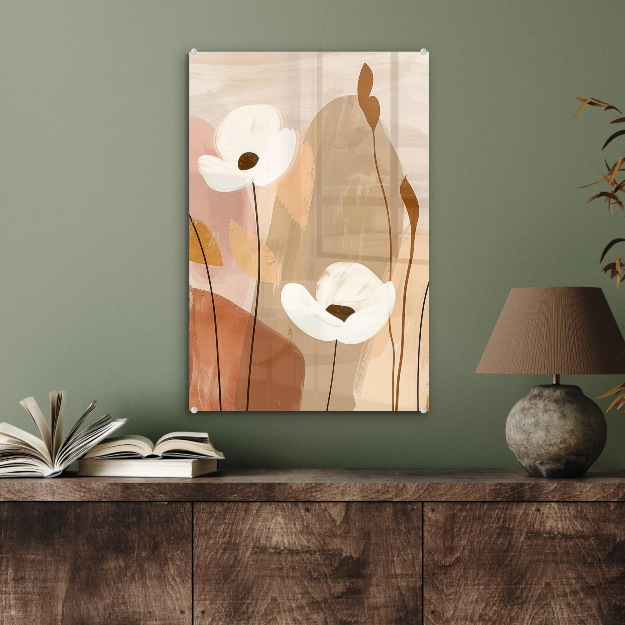 MuchoWow© Quadri Grande Formato 40x60 cm Mini Poster Parete Moderno Interno Stampa Foto Su Vetro Salotto Cornice Murale Arredamento Fiori - Astratto - Beige - Arte