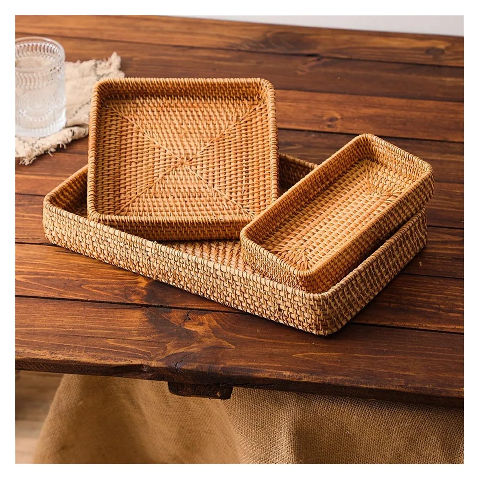 Bandeja de Mimbre Bandeja de Mimbre for Servir, Bandeja Tejida Rectangular, cestas Decorativas de Mimbre Natural for organizar el baño, Organizador de Cocina(M)