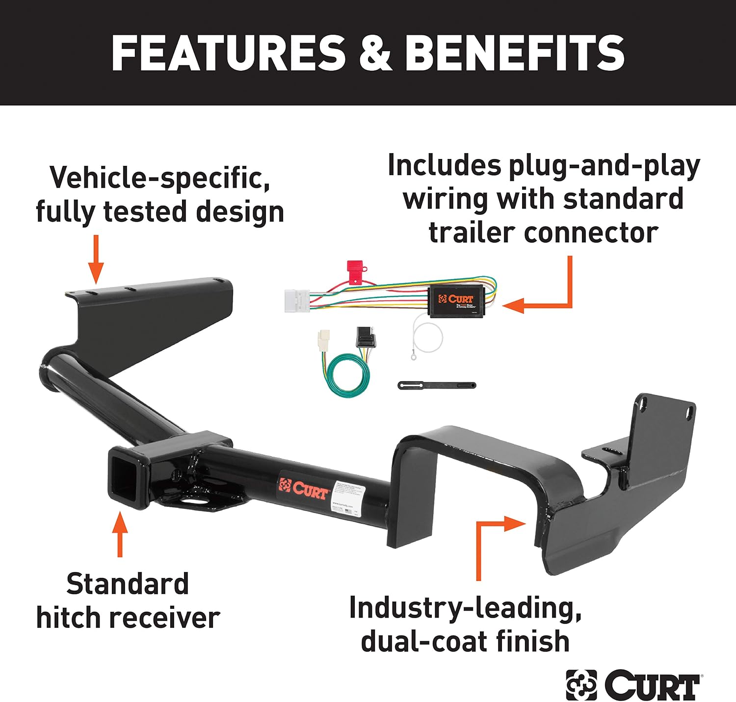 CURT 99319 Class 3 Trailer Hitch, 2-Inch Receiver, 4-Pin Wiring Harness, Select Jeep Cherokee
