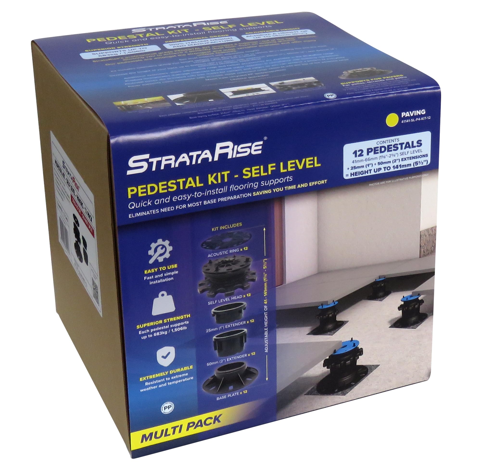 StrataRise Adjustable Self Level Pedestal Kits for Pavers and Joist Systems, 41-141 cm (Paver Support, 12, Sets)