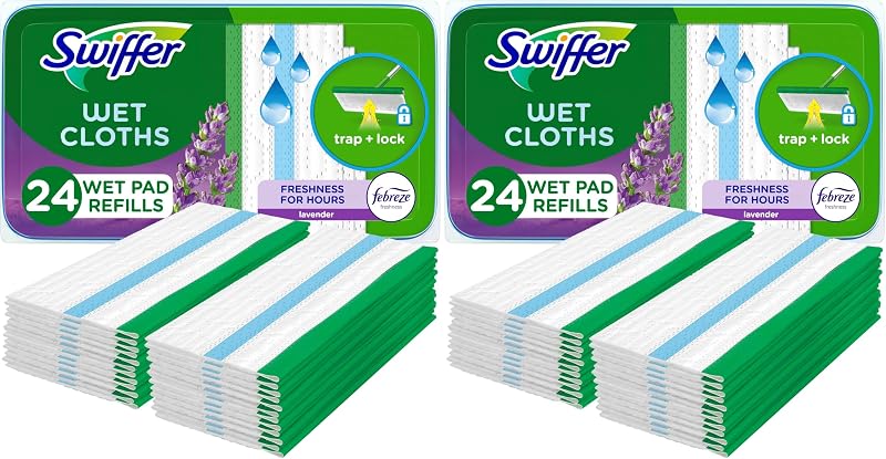 Swiffer Sweeper Wet Mopping Cloths with Febreze Freshness, Lavender Vanilla & Comfort, 24 Count (Pack of 2)