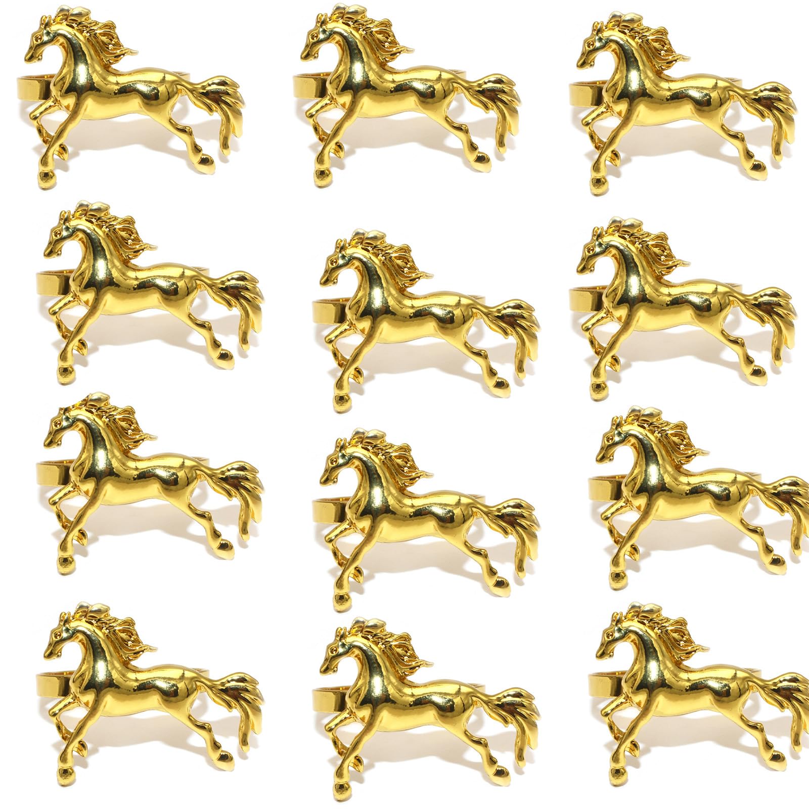 6 Portatovaglioli Oro A Forma Di Cavallo In Metallo - Regali Tovagliolo Per Matrimoni E Feste - 5