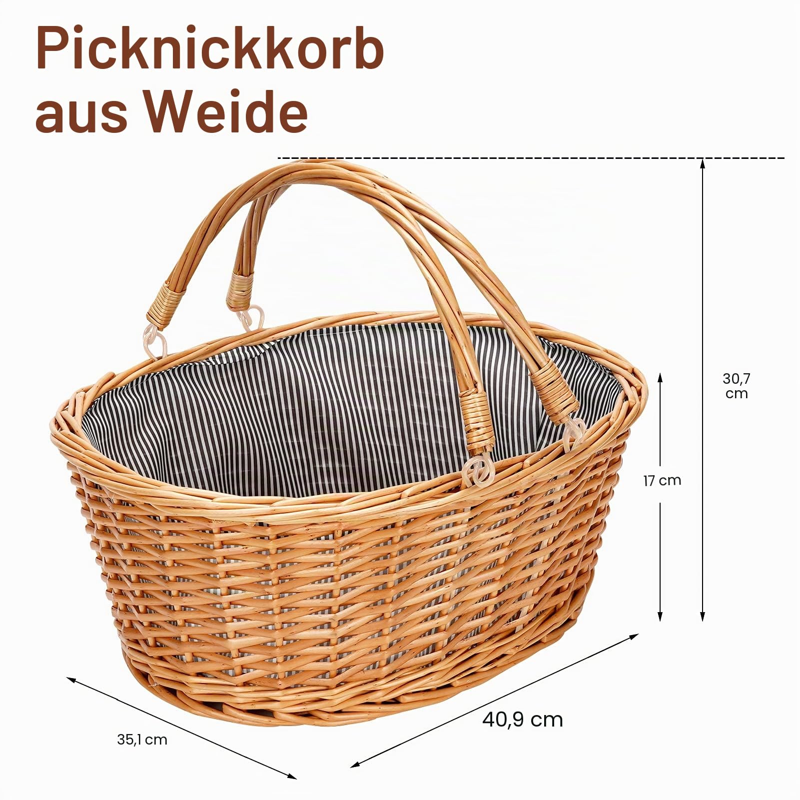 Weiden-Picknickkorb mit doppelt klappbaren Griffen, natürlicher Weidenkorb, leerer Korb, günstige Ostereier, Süßigkeiten, Aufbewahrung, Weinkorb für Spielzeug, Blume, Hochzeitsgeschenke (grau)