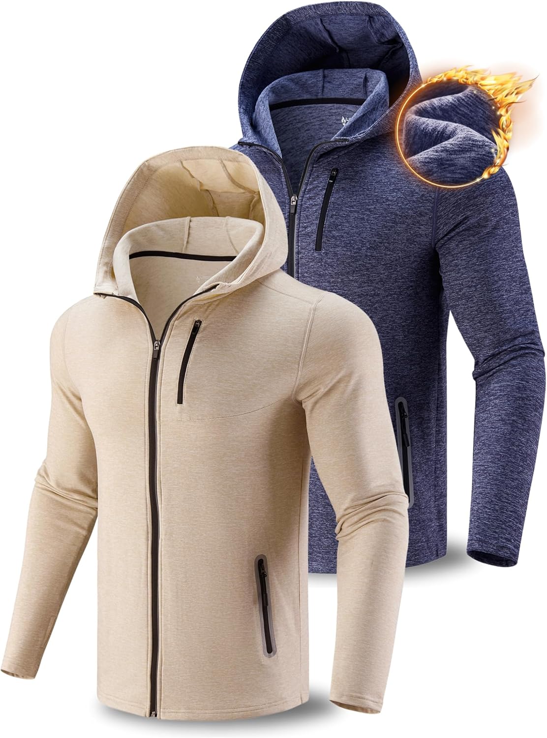 Liberty Imports 2-Pack Men’s Zip-Up Hoodies with Zipper Pockets, Lightweight Fleece Sweatshirts for Running Casual Activewear