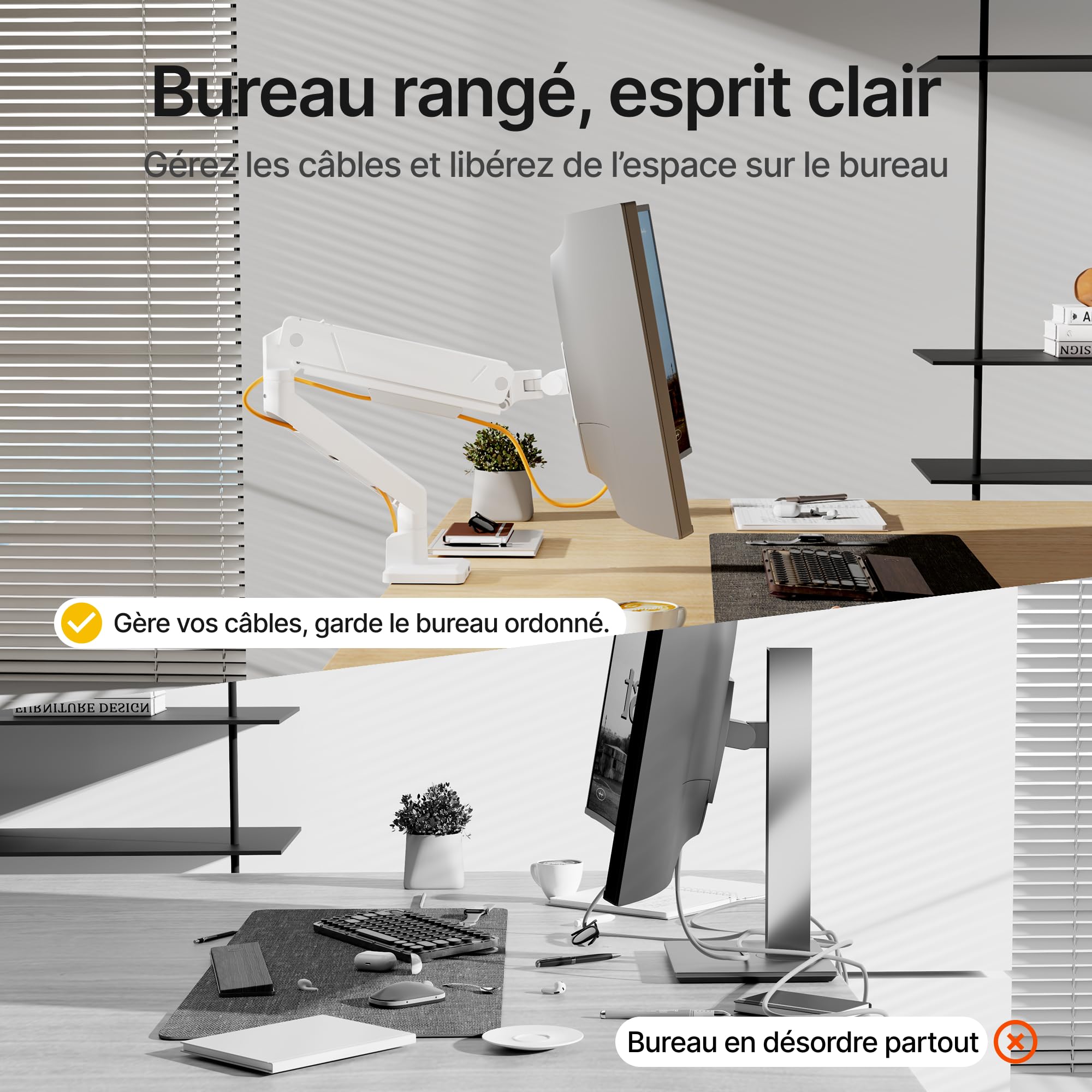 monTEK Bras Ecran PC Blanc avec Port USB pour 17-45", VESA 75/100mm