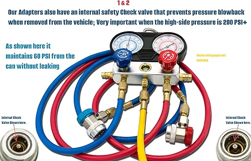 Miniatura 4 de Lu-Hawk Kit de montaje de adaptador R134a con autosellado y válvulas de grifo de un solo uso y herramienta de extracción de núcleo de válvula.