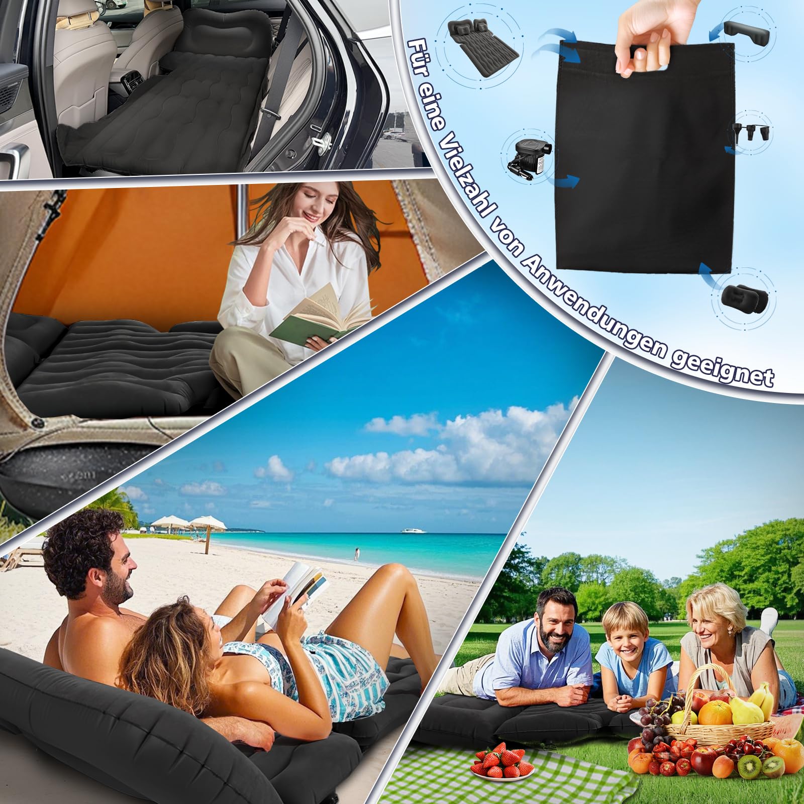 FORMIZON SUV Aufblasbare Matratze, 180 * 140cm Auto Luftmatratze, Aufblasbare Matratze Kofferraum mit Luftpumpe und 2 Kissen, Tragbare Doppelseitige Dickere Auto Bett für Reisen Camping Outdoor