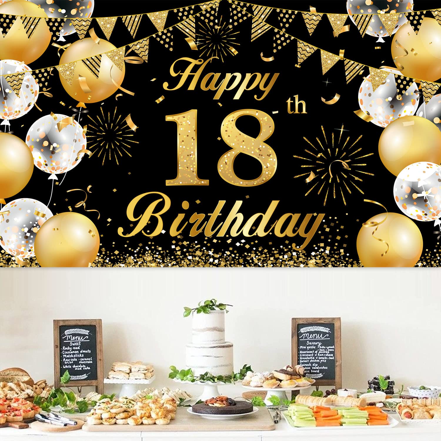 18 Anni Compleanno Decorazioni Oro Nero 18 Striscione di