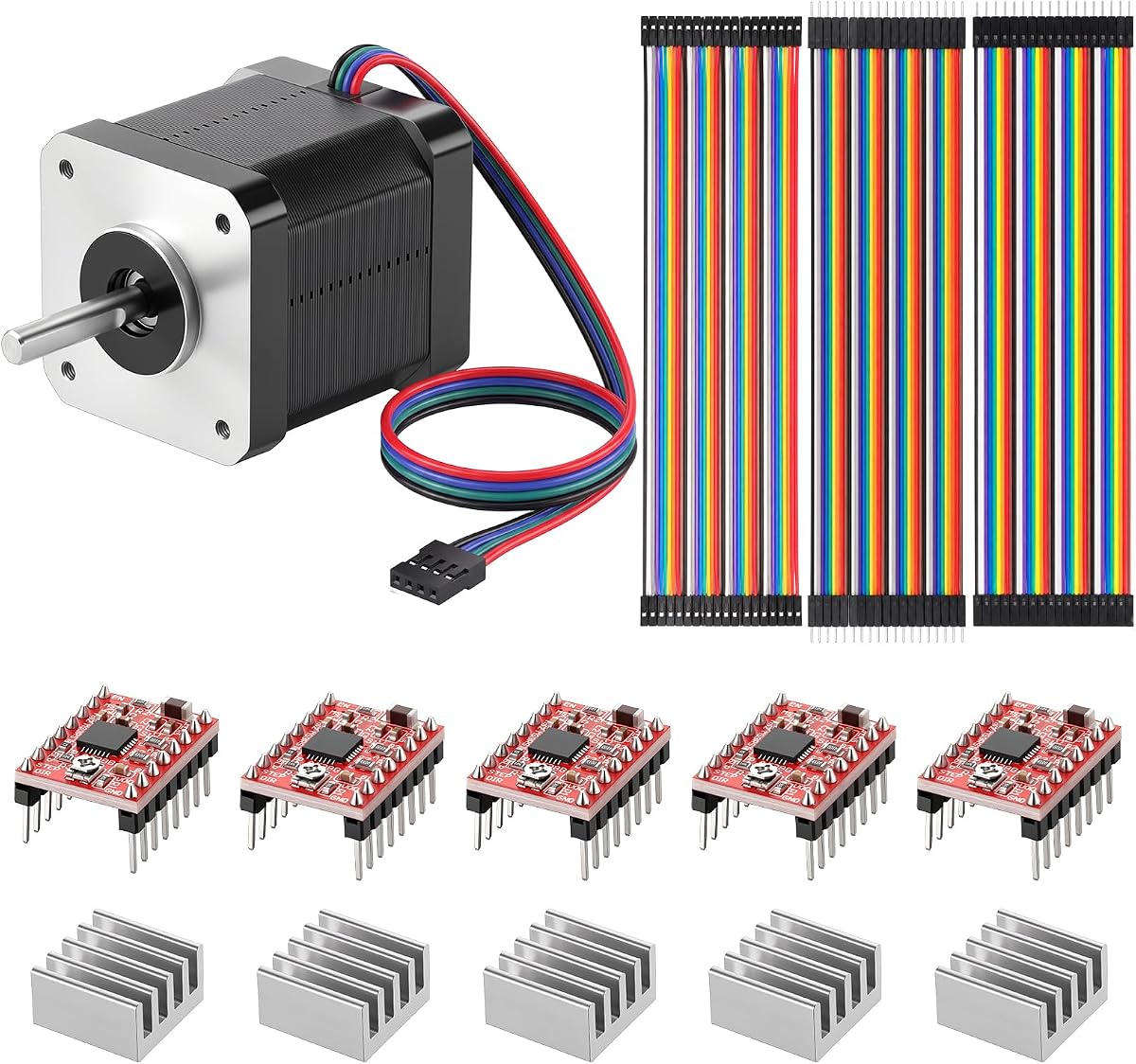 Tellegloww 9 Pack Nema 17 Stepper Motor Bipolar with 1m Cable and Connector Motor Driver Module with Heat Sink and Jumper Wire DIY Compatible with 3D Printer/CNC/Arduino Projects
