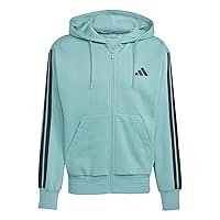 adidas Uomo Essential Three Stripes Fleece Zipper Hoodie, Powder Teal/Black
