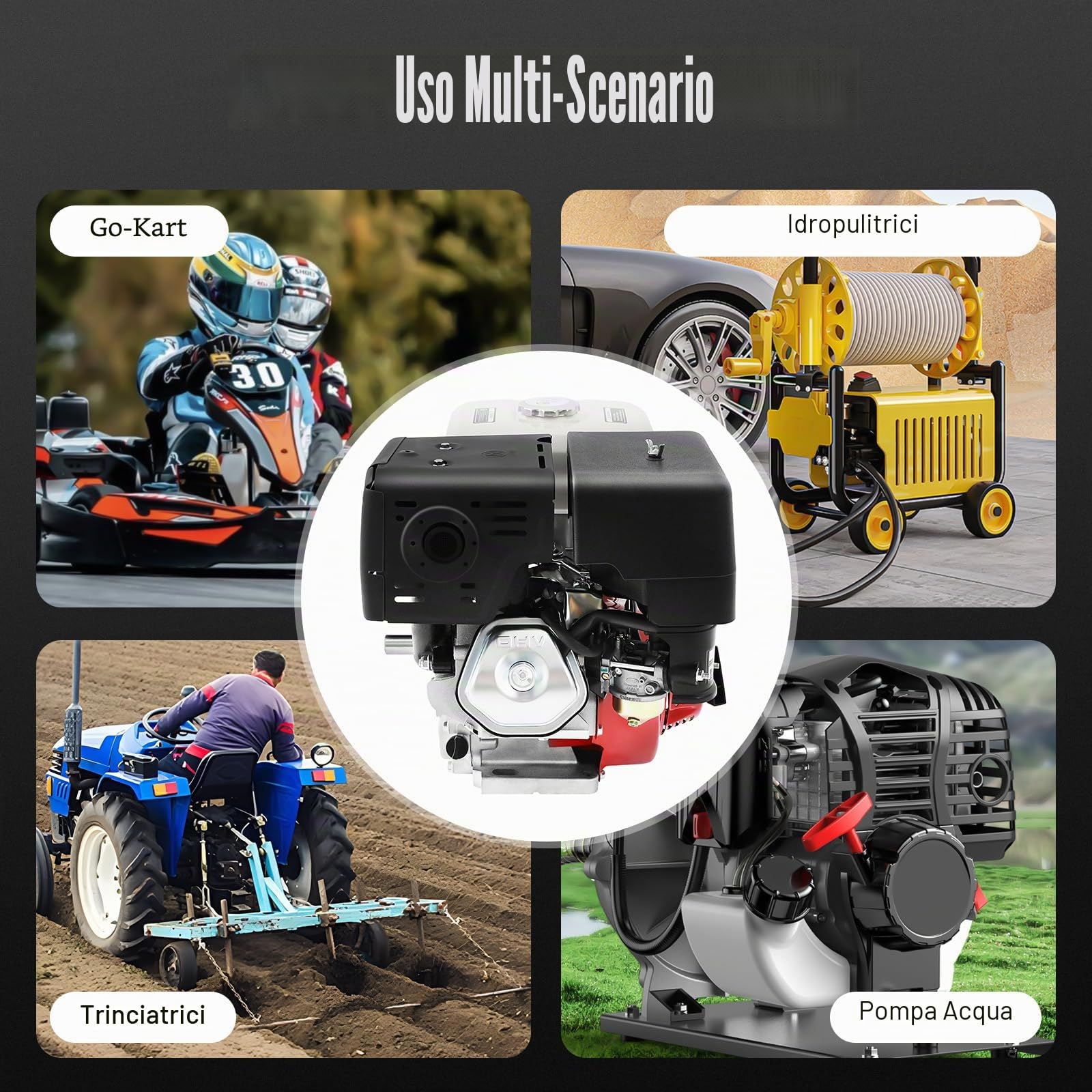 Motore a benzina con 4 tempi YUNRUX 15HP motore a gas 420 CC generatori a camme, motore a benzina 9 Kw, protezione contro la mancanza di olio, raffreddato ad aria, diametro d'onda 25 mm