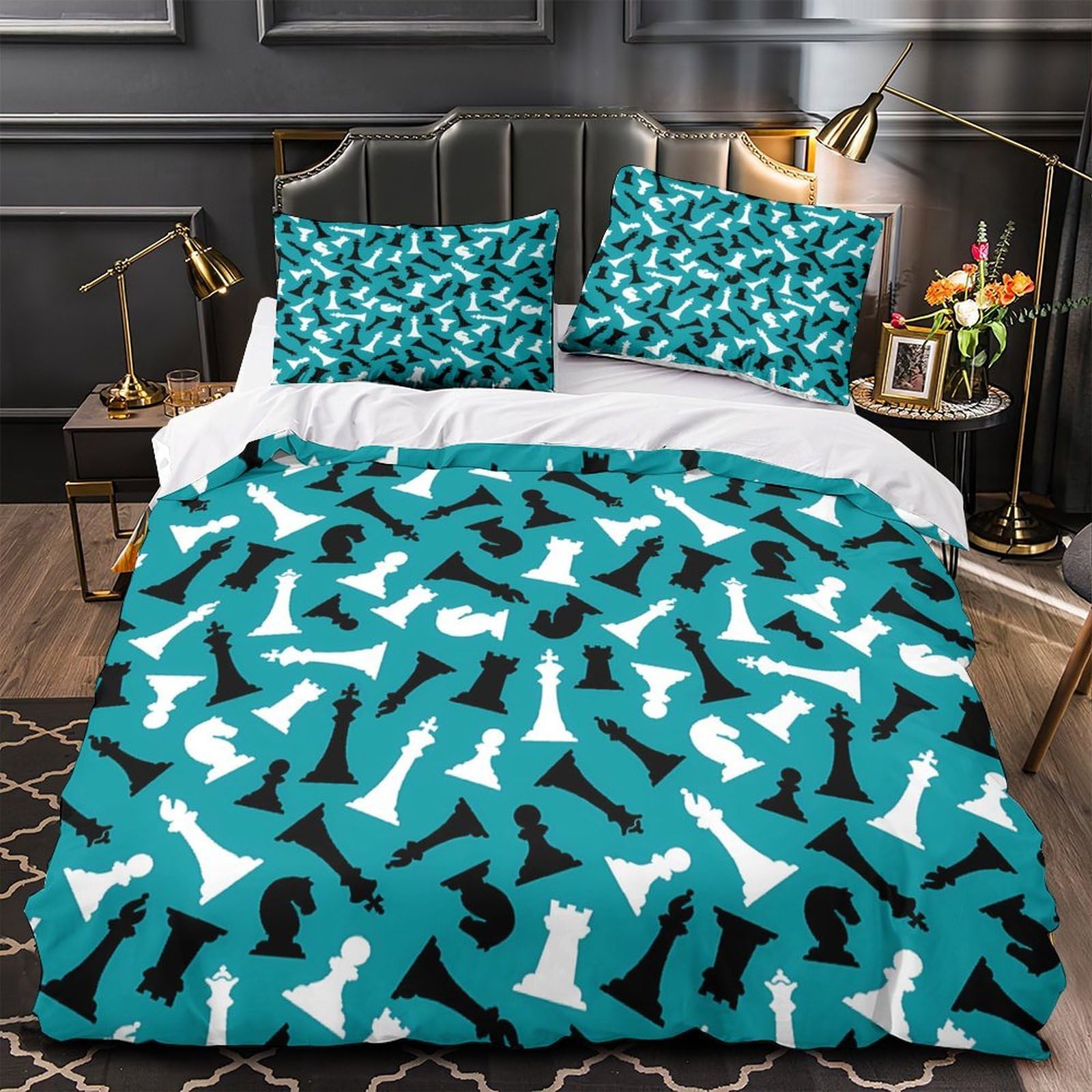 Housse de couette échecs pour chambre d'ado look abstrait moderne