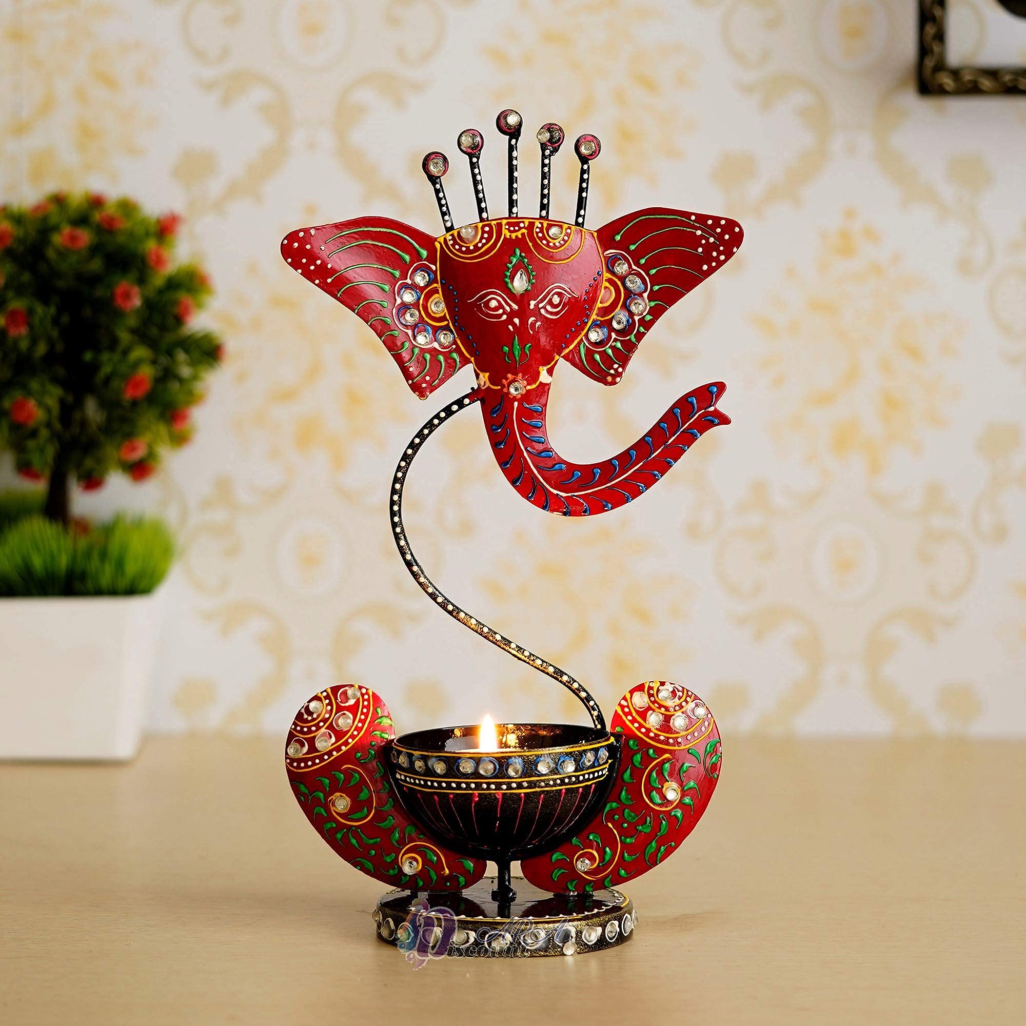Discount ARA Lord Ganesha Multi With Stone Tealight Holder/Candle Holder-Decoration For Home/Table Decor/Home Decor -Gifts¦, Red With Stones