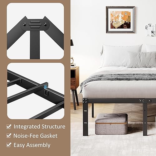 Miniatura 6 de Marco de cama individual, marco de cama de metal de 16 pulgadas de alto, no necesita somier, marco de cama individual resistente con espacio de