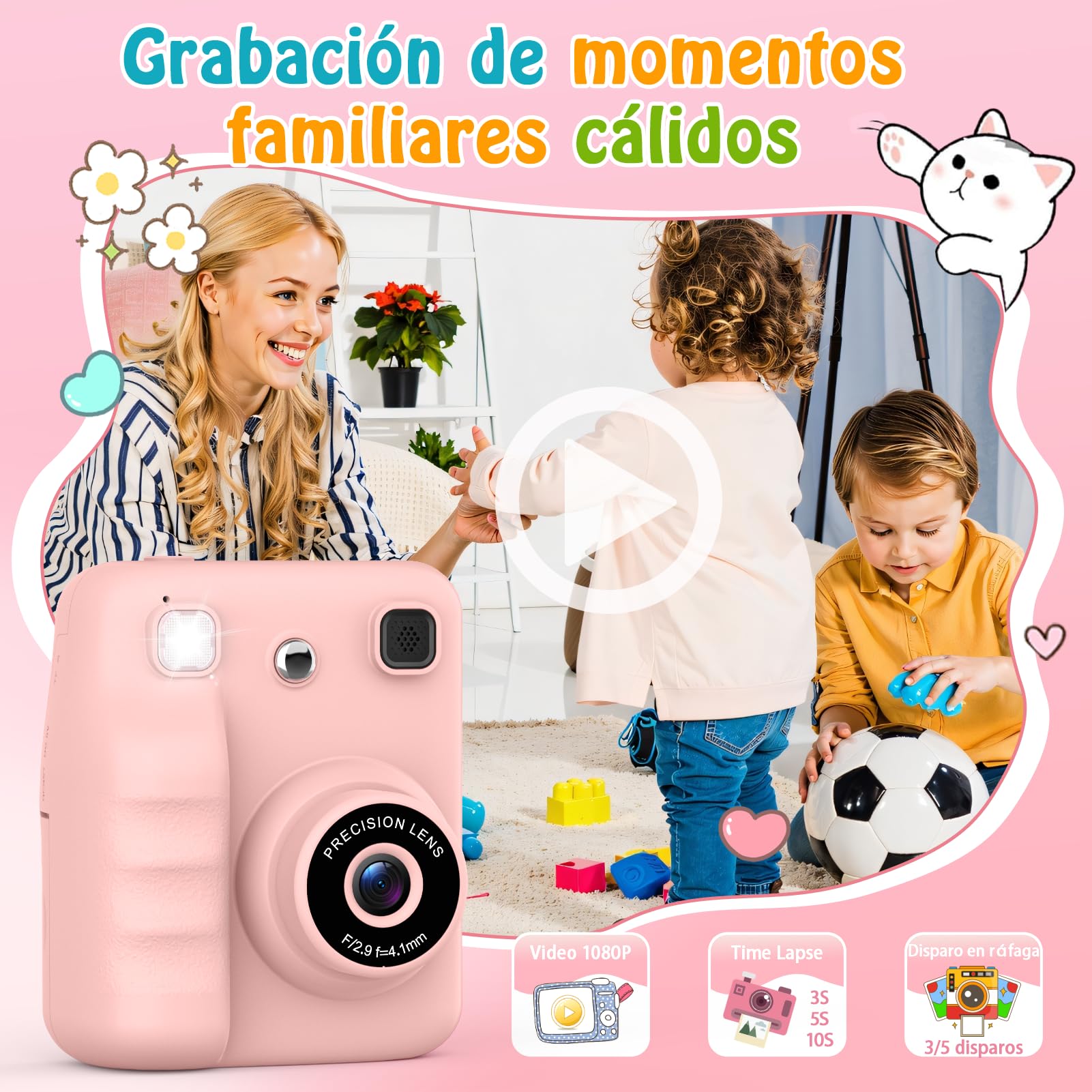 Camara Fotos Infantil Instantanea, Regalo Niña 3 4 5 6 7 8 Años 2.4" HD Camara Fotos Infantil Juguetes Niñas 3-12 Años Regalos Cumpleaños Niños Cámara Instantánea Niños Regalos Navidad