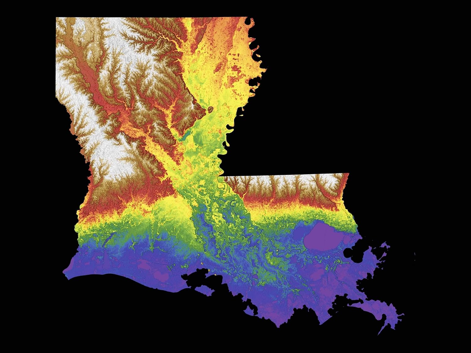 Louisiana Elevation Digital Map Amazon.com: Louisiana Color Elevation Map Wall Art Poster Print : Handmade  Products
