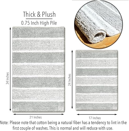Miniatura 3 de Chardin home Cordural Stripes - Juego de 2 alfombras de baño (17 x 24 pulgadas y 21 x 34 pulgadas), antideslizantes, lavables a máquina, felpa,