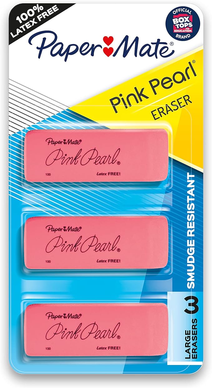 Paper Mate Pink Pearl Erasers, Large, 3 Count Pencil