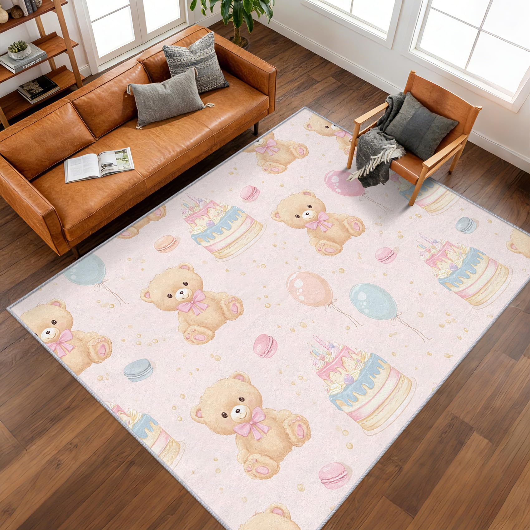 Generisch Teppich Wohnzimmer Teddybär, Teppich Süßer Bär Mädchen für Schlafzimmer 100 x 150 cm, Weicher Waschbarer Antirutsch Kurzflor Dekoration Carpet P-&123