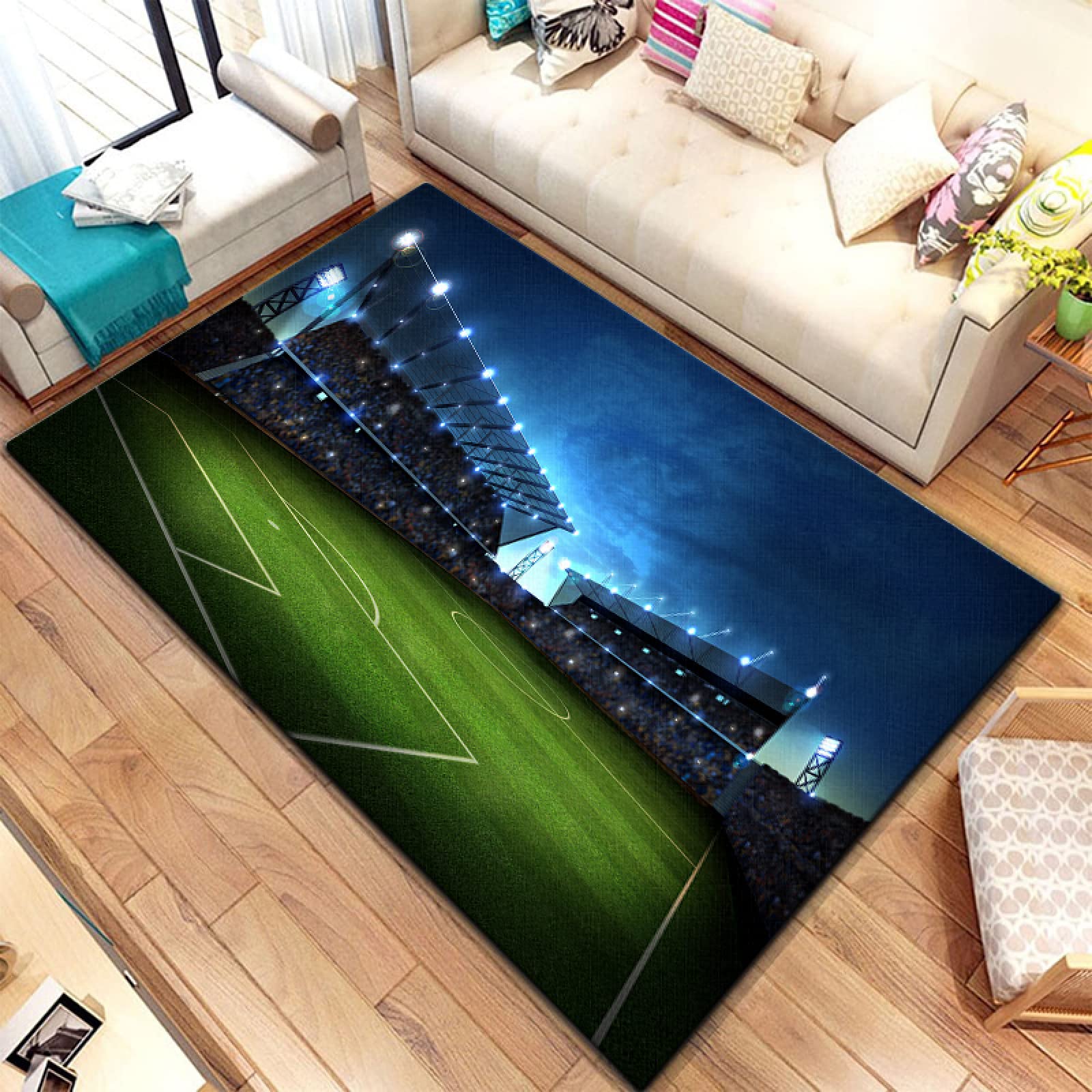Oświetlenie boiska do piłki nożnej, dywan 3D, salon, stolik kawowy, dywan, sypialnia, balkon, atmosfera, mata podłogowa, wycieraczka