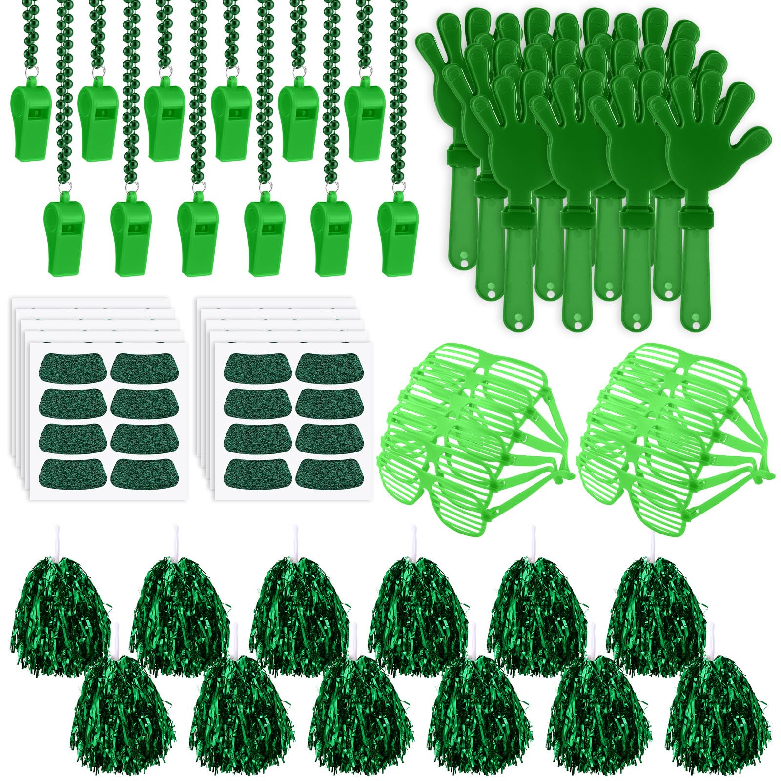 Realspring 148 Pcs Colleges Team Spirit Items Bulk University Team Spirit Week Accessories, Hand Clapper Noisemaker Whistle Cheerleading Pom Poms