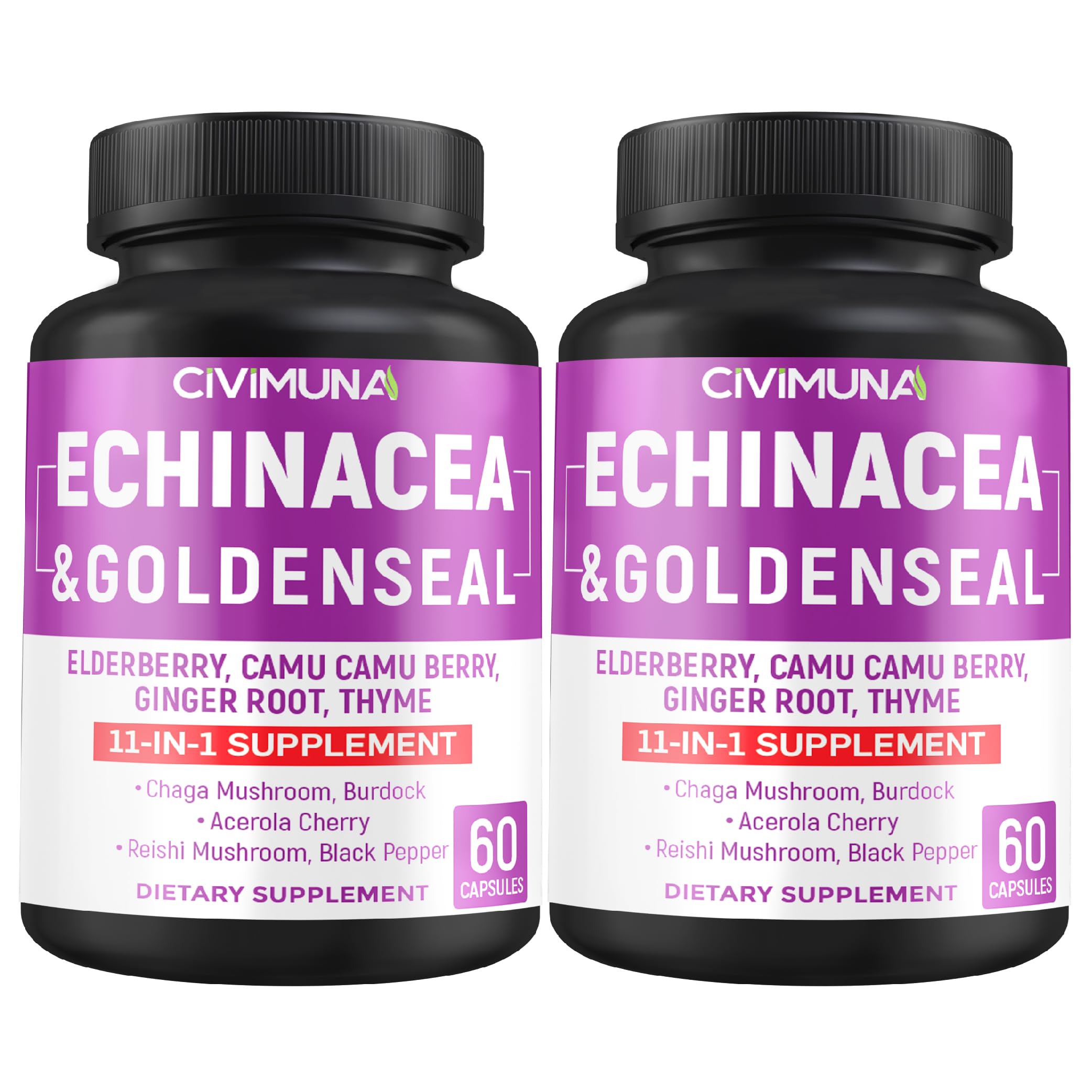Echinacea Capsules with Echinacea, Goldenseal Root, Elderberry - 120 Capsules for 4 Months Supply (Pack of 2)