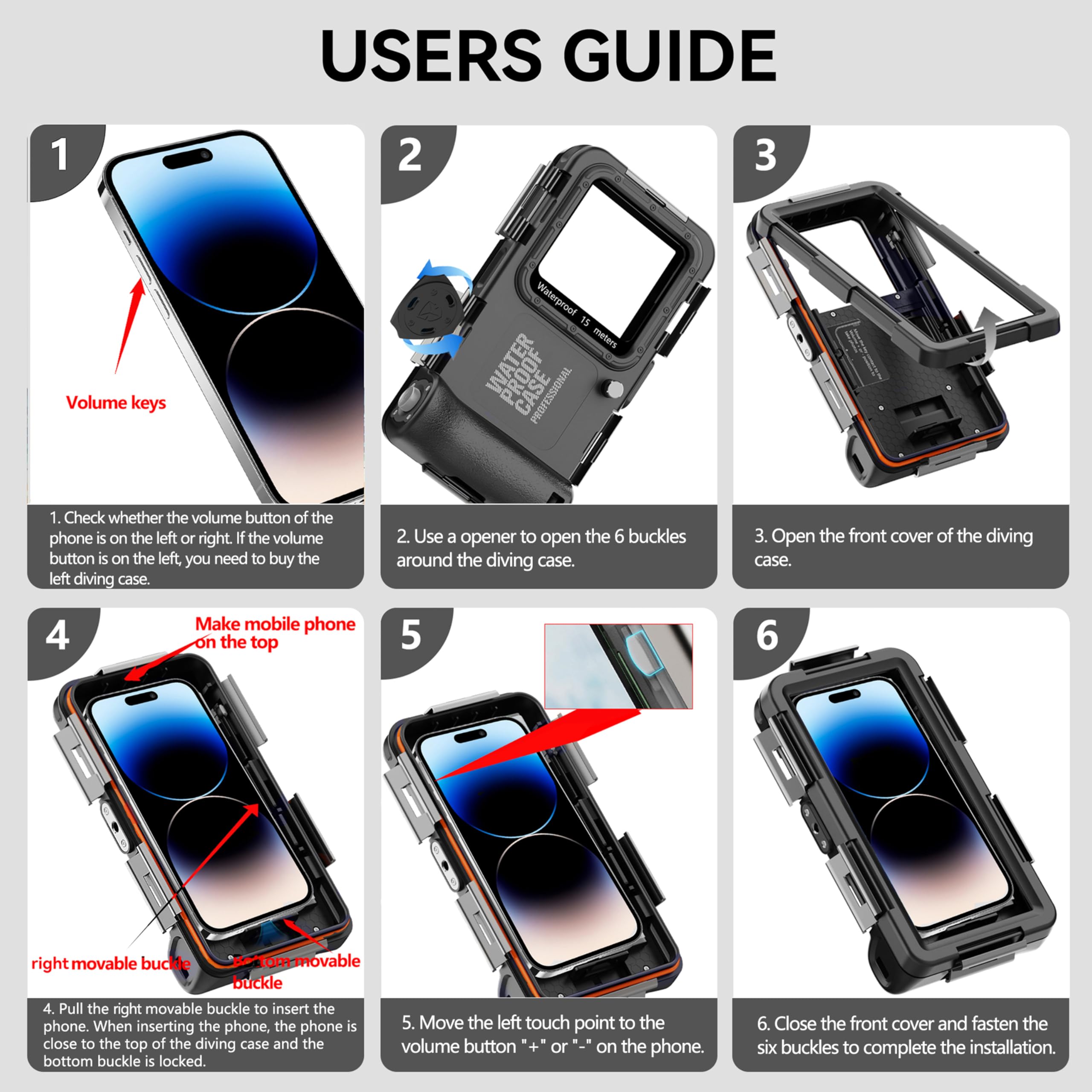Hllhunkhe Unterwasser Handyhülle IP68 15m/50ft wasserdichte Handyhülle für iPhone 17 16 15 14 13 12 11 Pro Max/XS/X, Professionelle Tauchen Schwimmen Foto & Video, Outdoor-Schwimmen,Schwarz