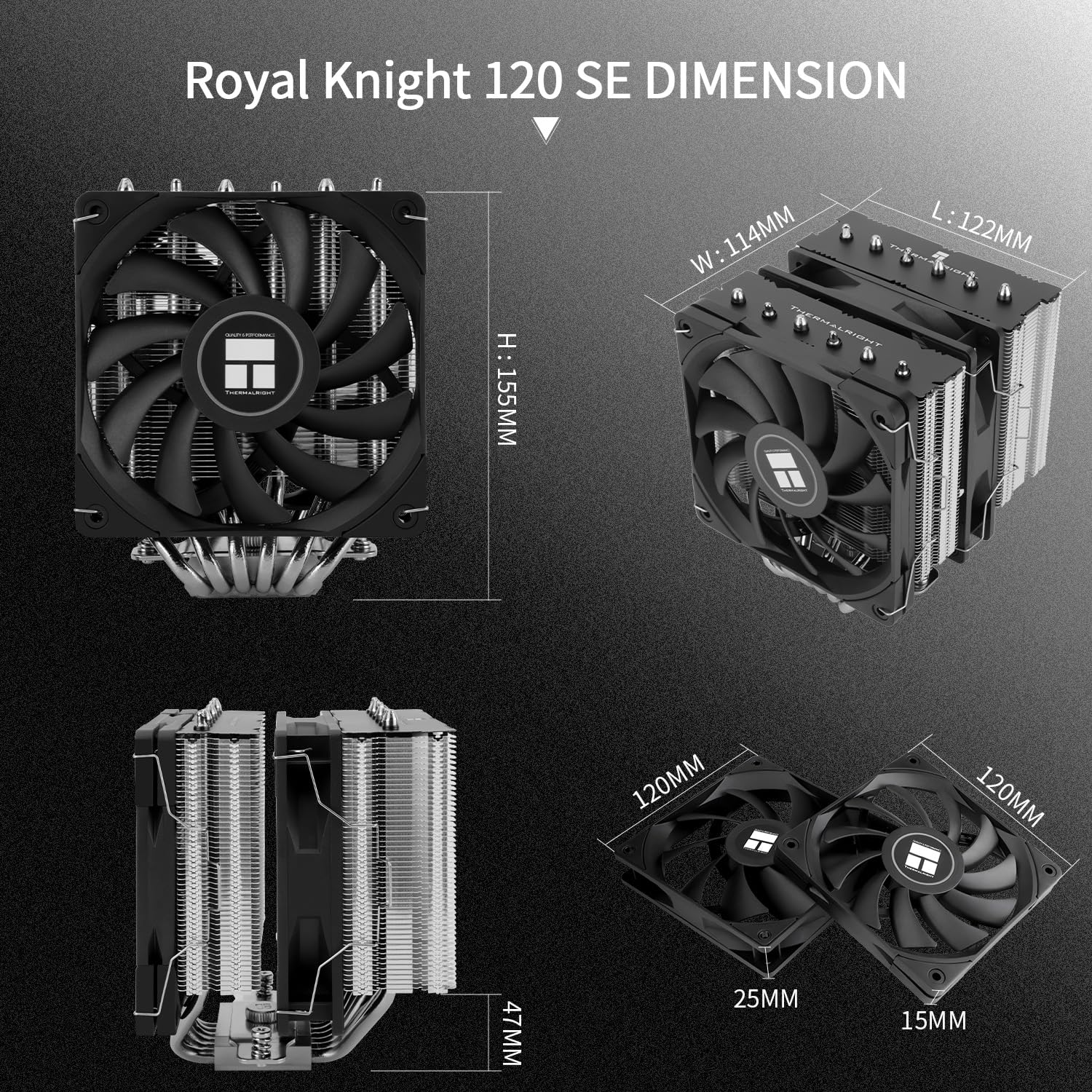 Thermalright Royal Knight 120 SE CPU Cooler - Dual Tower 6 Heat Pipes With PWM Fans For Intel/AMD