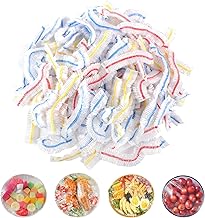 Ruig 100 Pcs Fresh Keeping Bags, Disposable Food Covers Plastic Wrap Cover Elasticated Food Covers Cling Film Bag for Fruit Vegetables Food, Blue,red
