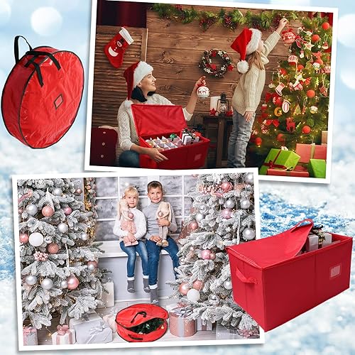 Miniatura 6 de Windyun 3 paquetes de contenedores de almacenamiento de Navidad para coronas de Navidad, bolsa de almacenamiento para árbol de Navidad para hasta 9