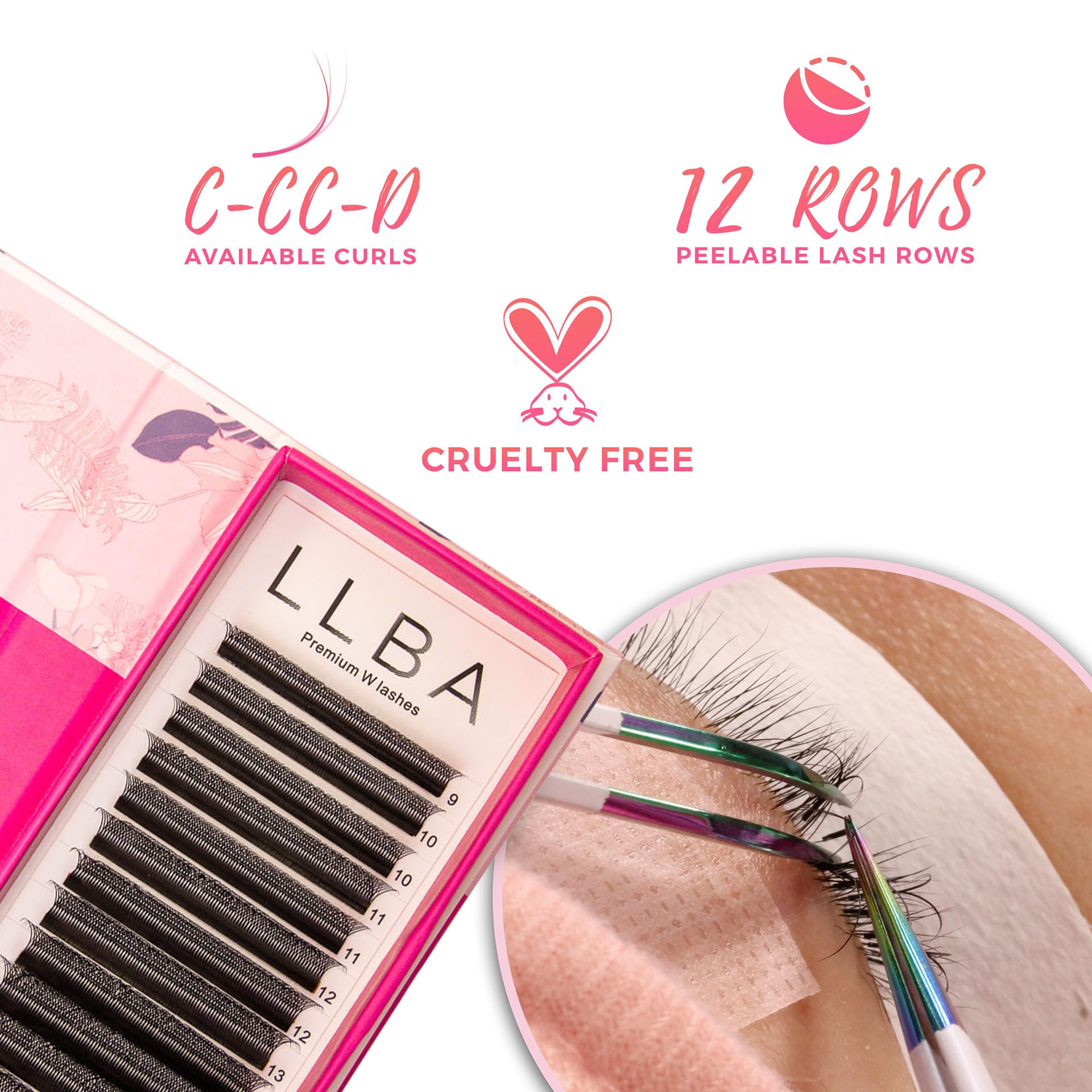 LLBA W Eyelashes Extensions, 3D Handmade Volume Eyelashes D Curl 0.07mm Thickness 13mm Length, Full Fluffy Volume Look - Image 4