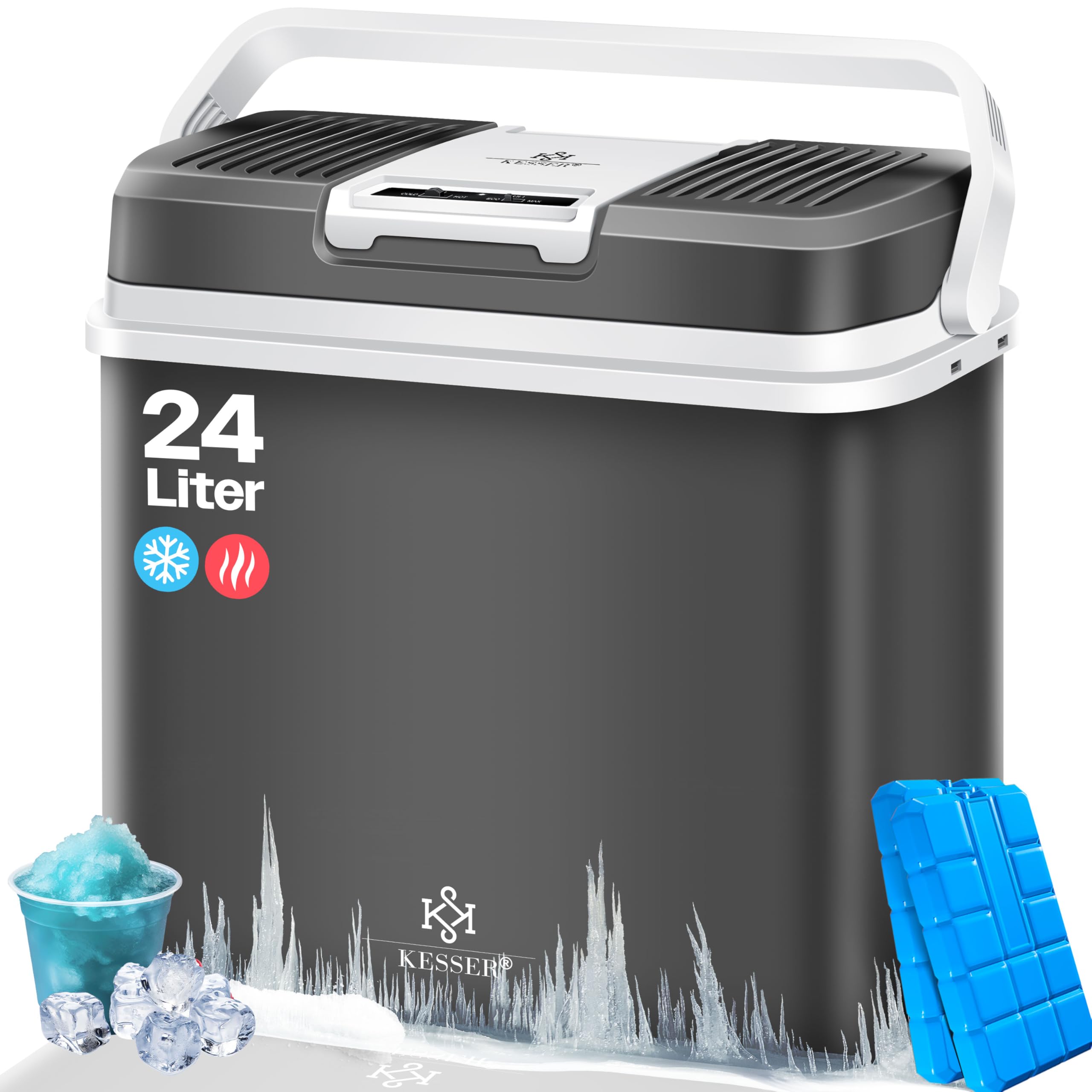 KESSER® Nevera eléctrica portátil 24 Litros | ENFRÍA y CALIENTA | Enfriador Termoeléctrica 12V y 230V | Mini nevera para Auto y Camping | EEK A+++ | Incluye 2 acumuladores de frío