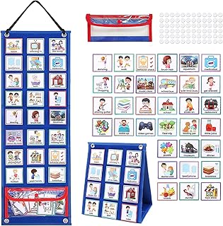 Midyrrg Visual Timetable Daily Routine Chart Children with 70 PECS Cards Felt Communication Board Now and Next Learning Aids Charts for Autistic Children Transition Preschool Tool