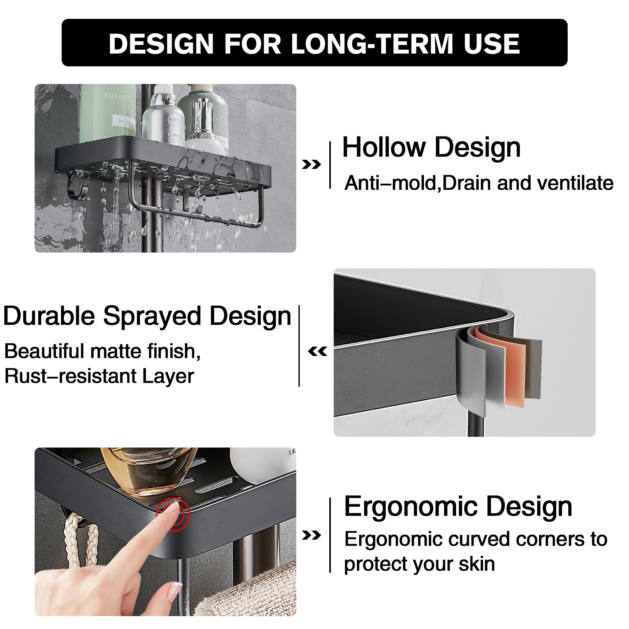 Mensola Doccia Senza Foratura Hawsam | Supporto Per Asta Doccia 19-25mm | Porta Shampoo E Accessori - Foto 12