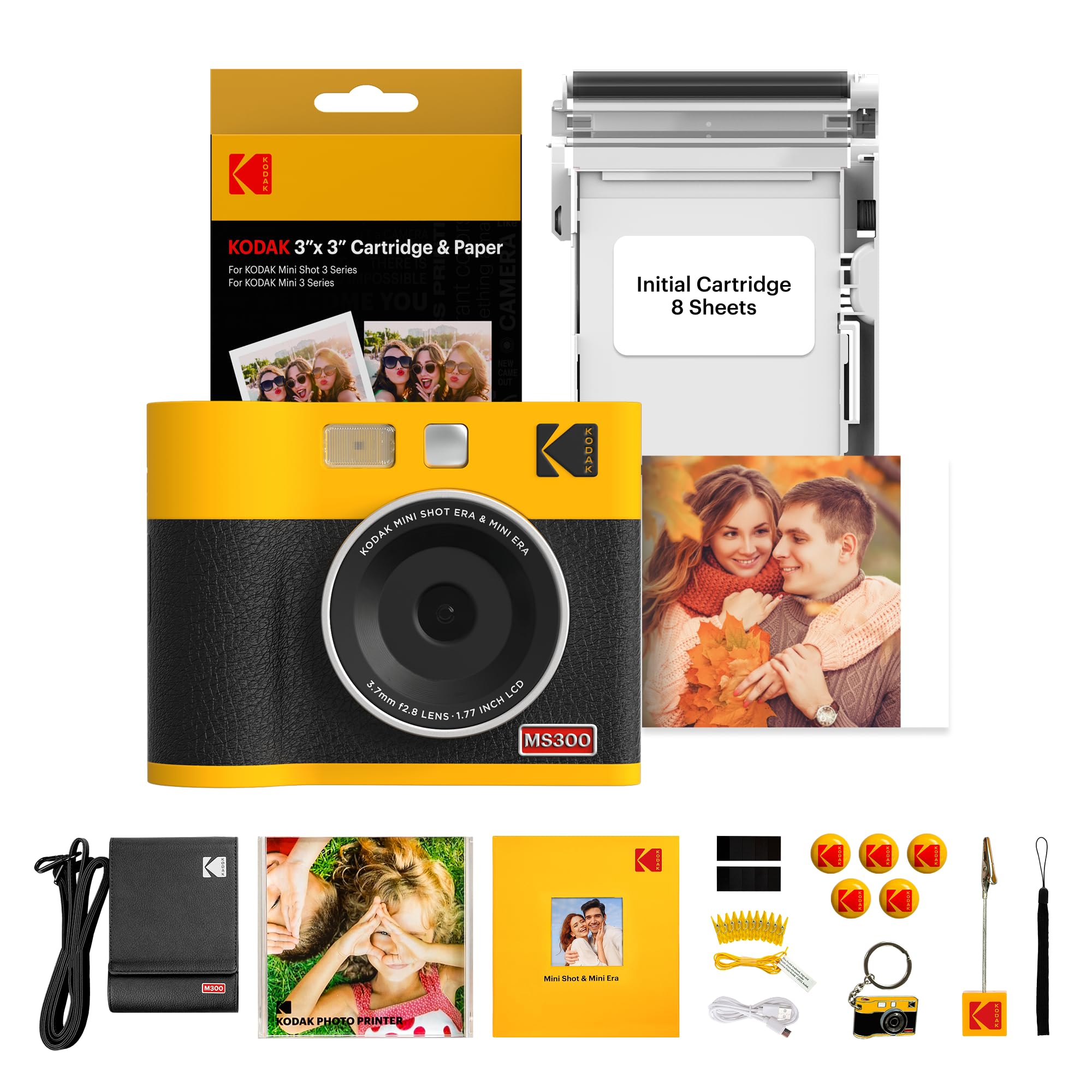 Mini Shot 3 ERA 4PASS 2-in-1 Instant Camera and Photo Printer (3x3 inches), Initial 8 Sheets + 30 Sheets Pack, Accessory Bundle, Yellow
