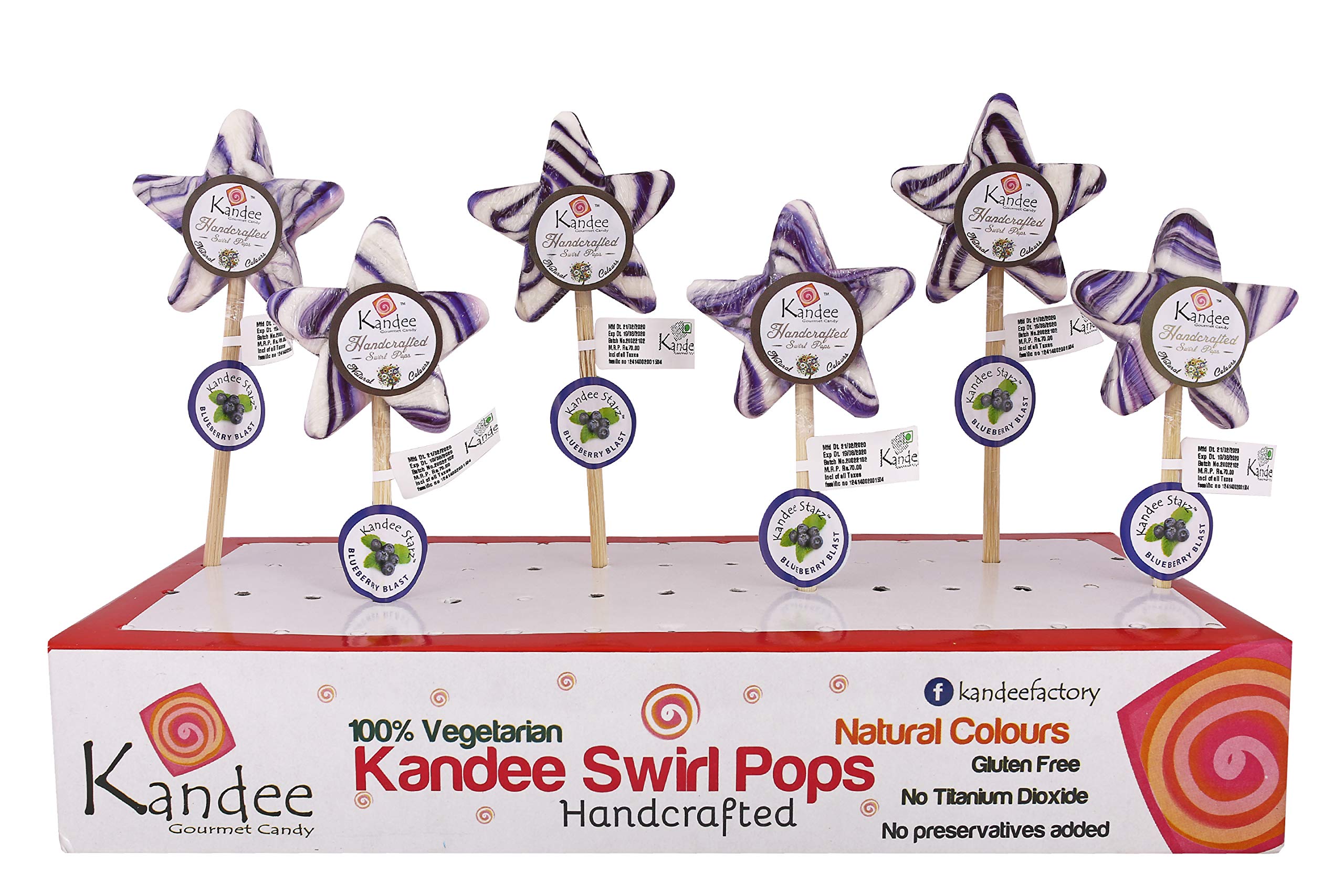 Kandee Gourmet Stars Shape Swirl Pops (Pack of 6 pcs) | Delicious Blueberry Flavor | Candy/Lollipops | Vegetarian With No Artificial Colors | No Added Preservatives | Candee For Kids