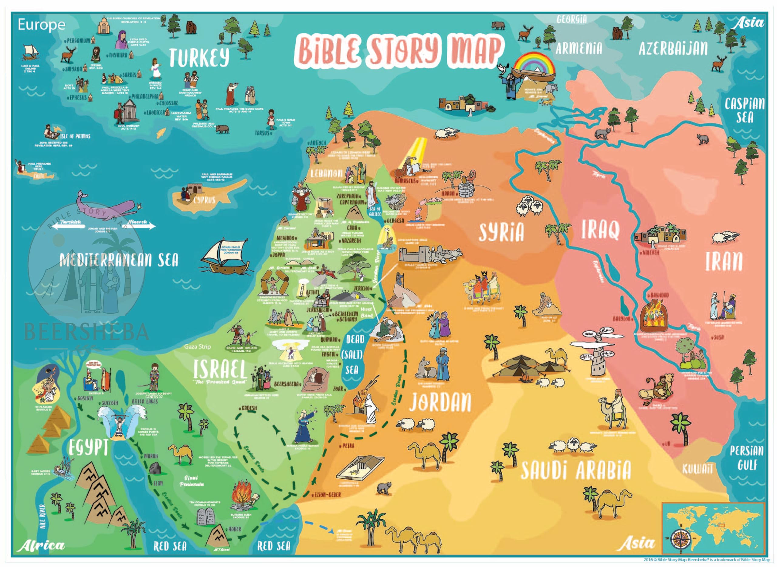 Póster de mapa de historia bíblica (27 x 37 pulgadas grande) – Historia cristiana y arte para el hogar, iglesia o escuela bíblica dominical – Idea de regalo divertida única para niños o jóvenes