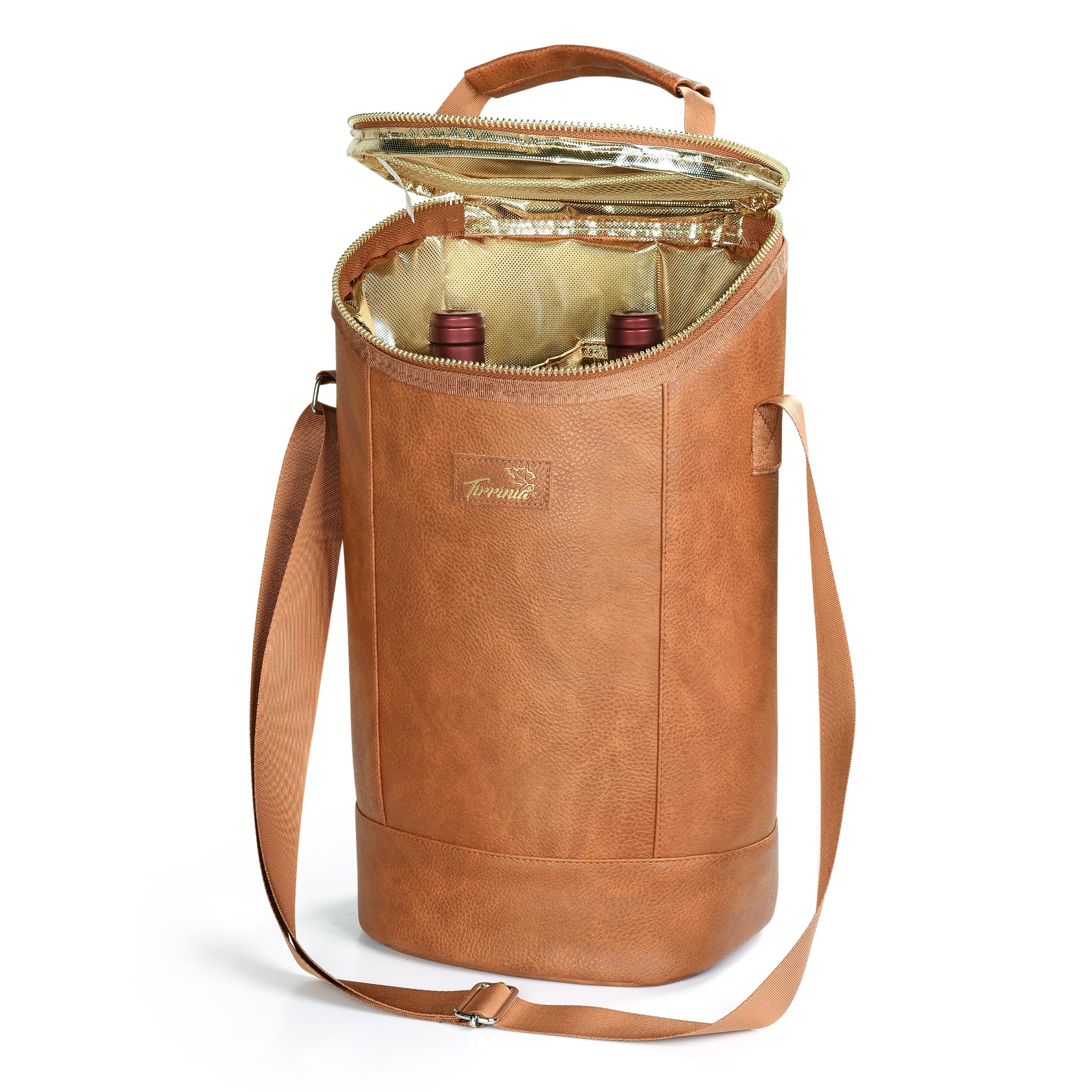 Kato Tirrinia Isoliert Kühltasche für 2 Flaschen- Leder Flaschentasche Unterwegs für Wein & Bier, Weinkühltasche Flaschenkühler Geschenk für Weinliebhaber für Picknick Party, Braun