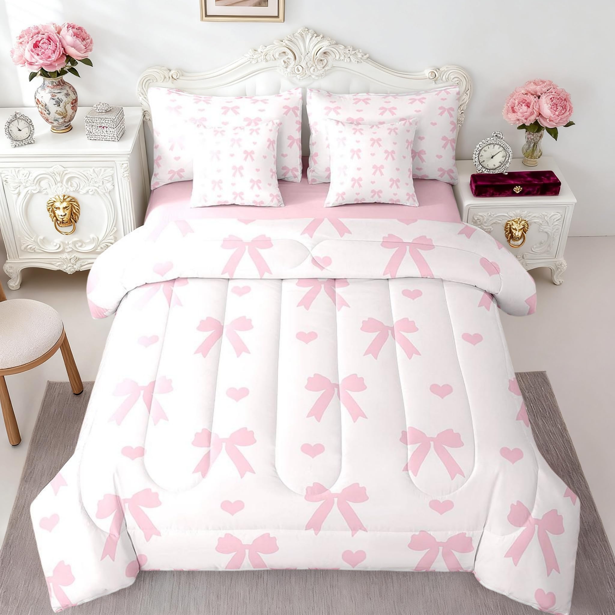 Parure de lit 7 pièces pour lit simple, literie rose contre le manque de style