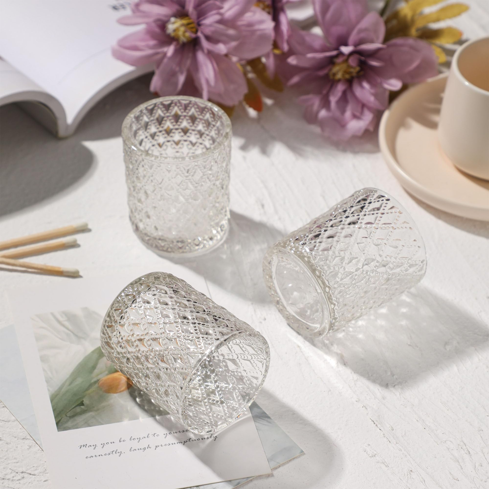 Lot de 12 Photophore Bougie, Photophores en Verre pour Bougie Chauffe-Plat, Photophore pour Centres de Table Parfait pour Mariage Fête Décoration d'intérieur