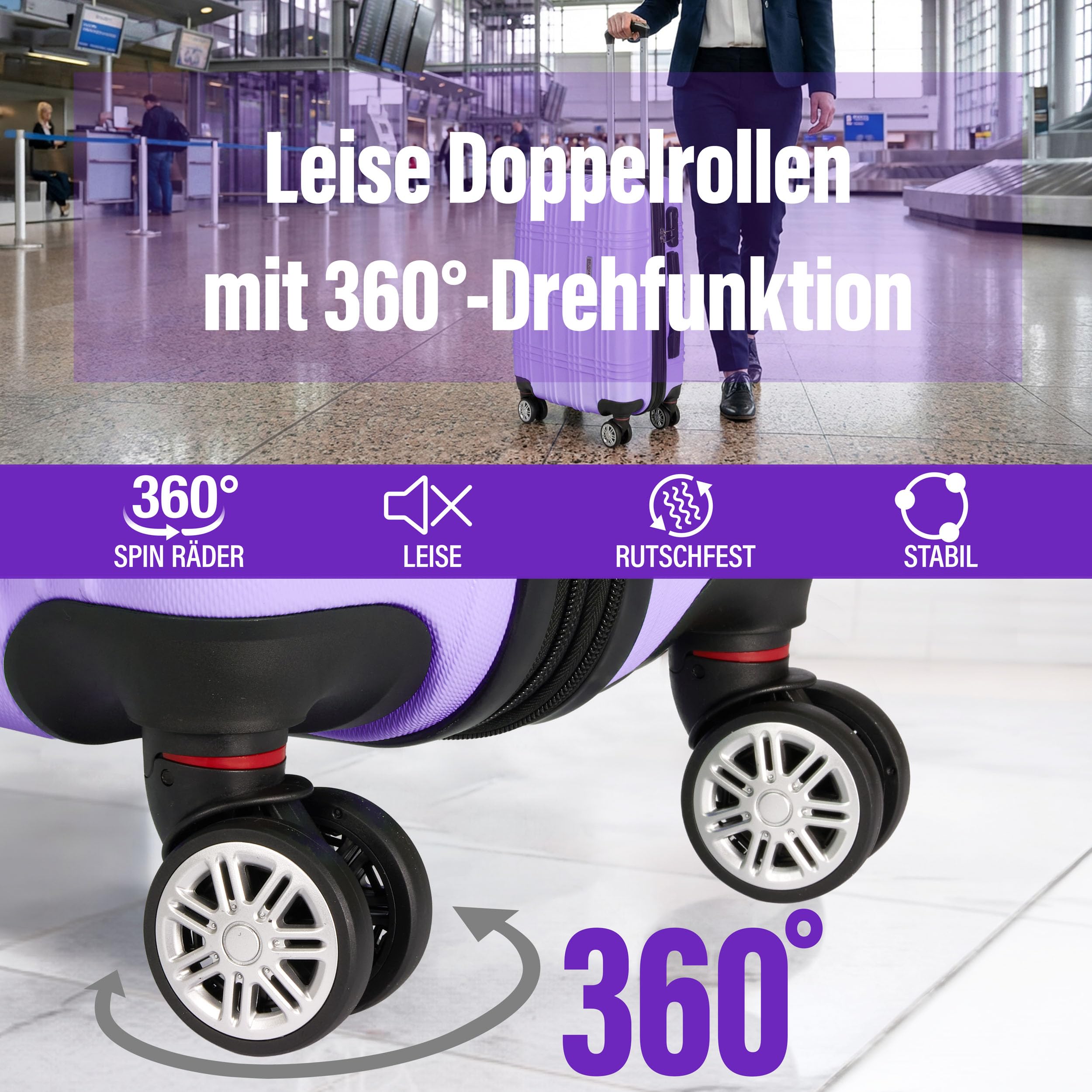 BRUBAKER Hartschalen Reisekoffer Bahamas - Erweiterbarer Rollkoffer mit Zahlenschloss, 4 Rollen und Teleskopgriff - ABS Koffer 43 x 66,5 x 28,5 cm - Hartschalenkoffer (L - Flieder Lila)