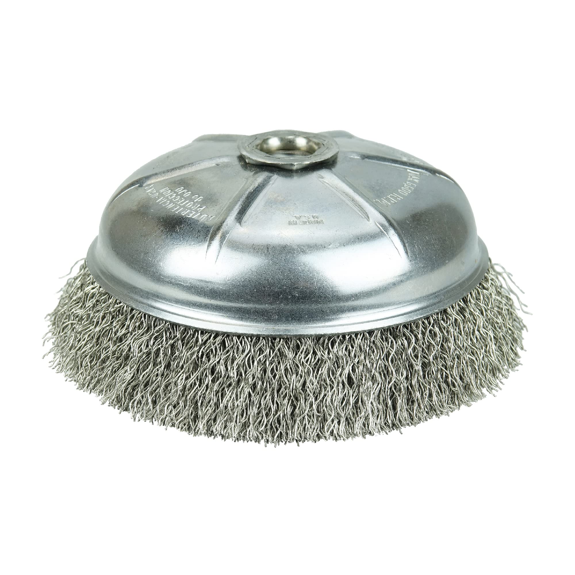 Weiler 14166 6" Crimped Wire Cup Brush, .020" Stainless Steel Fill, 5/8"-11 UNC Nut, Made in the USA