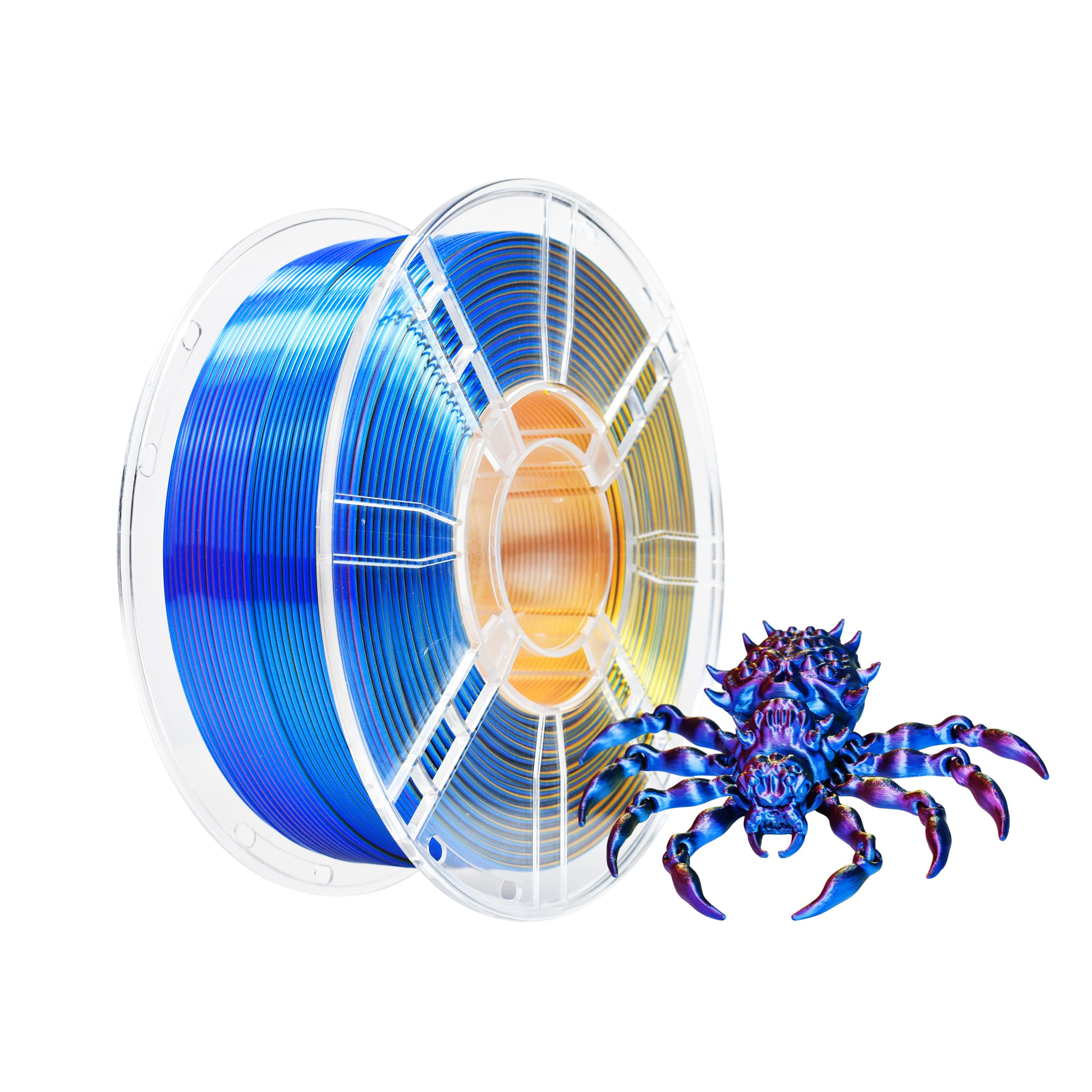 iBOSS PLA Plus 3D-Drucker-Filament, PLA+ Filament 1,75 mm Dreifarbiges Seidenfilament, Co-Extrusion glänzendes 3D-Druck-Filament 1 kg (2,2 lbs) für FDM 3D Drucker, Seide Rot Blau Gold